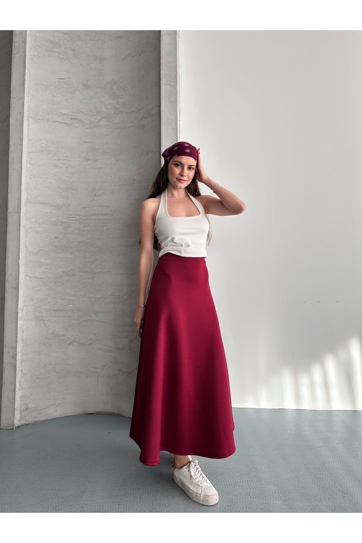 Kadın Modal Kumaş Beli Lastikli Kloş Etek