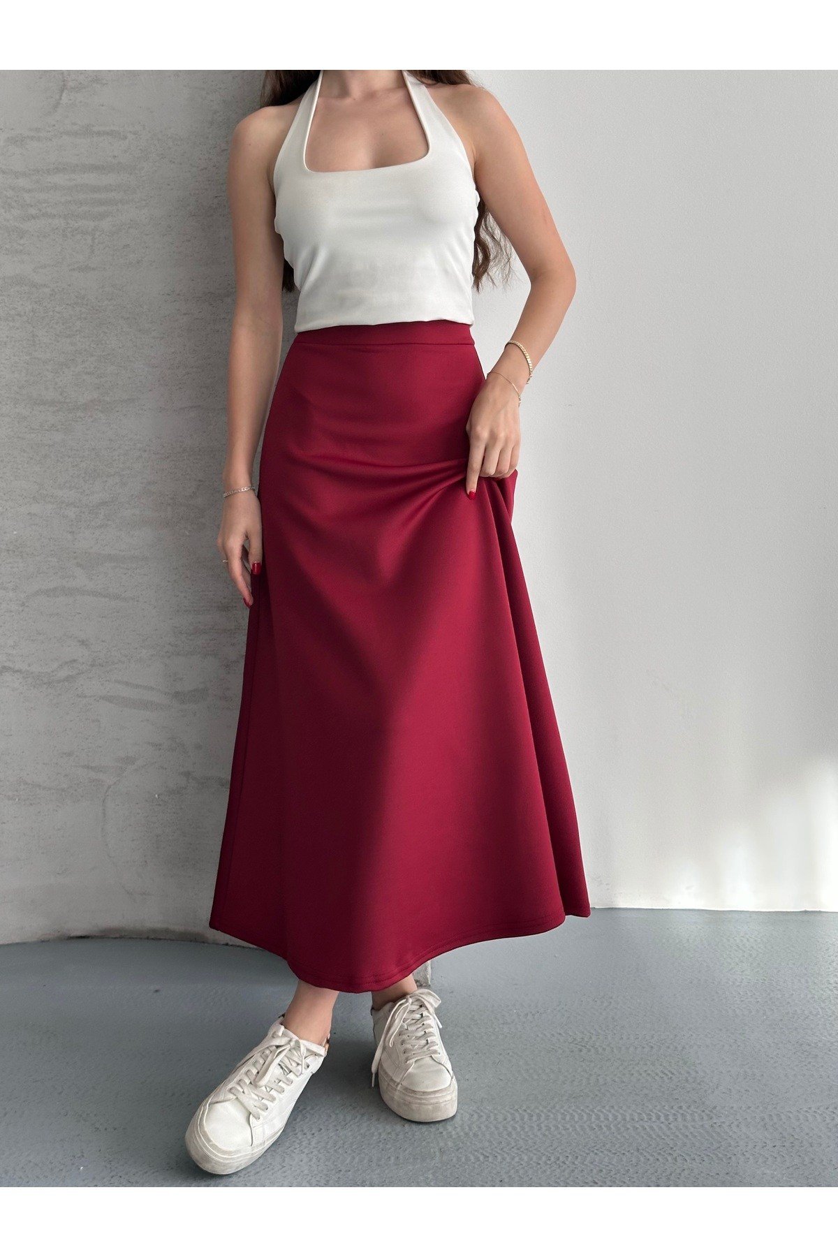 Kadın Modal Kumaş Beli Lastikli Kloş Etek