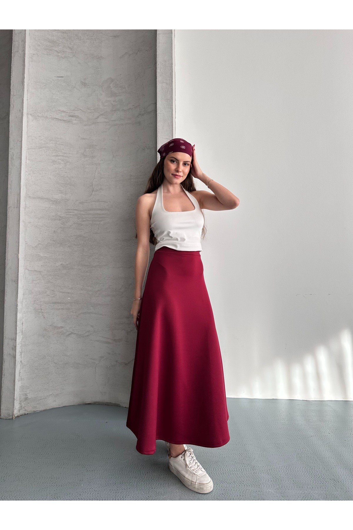 Kadın Modal Kumaş Beli Lastikli Kloş Etek