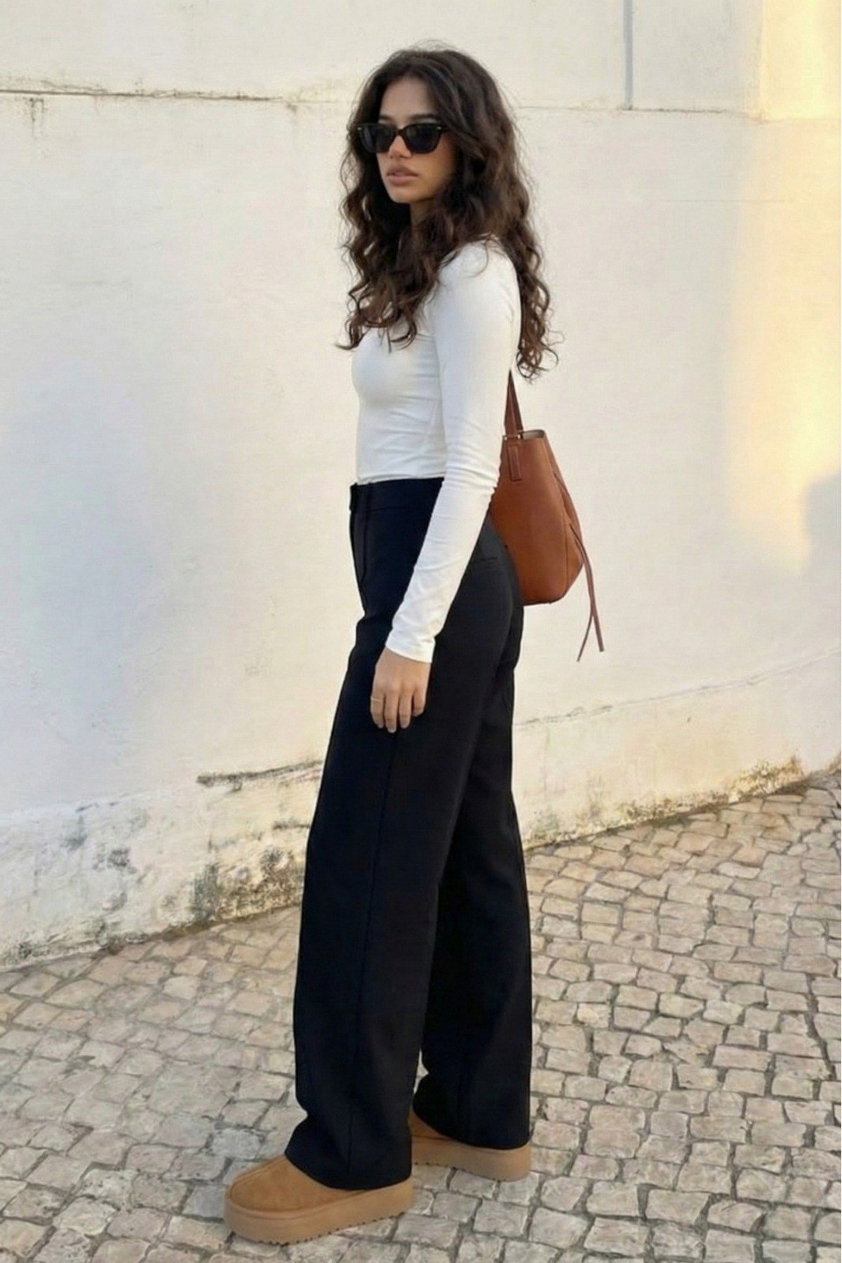 Kadın Selanik Kumaş Beli Lastikli Çimalı Pantolon