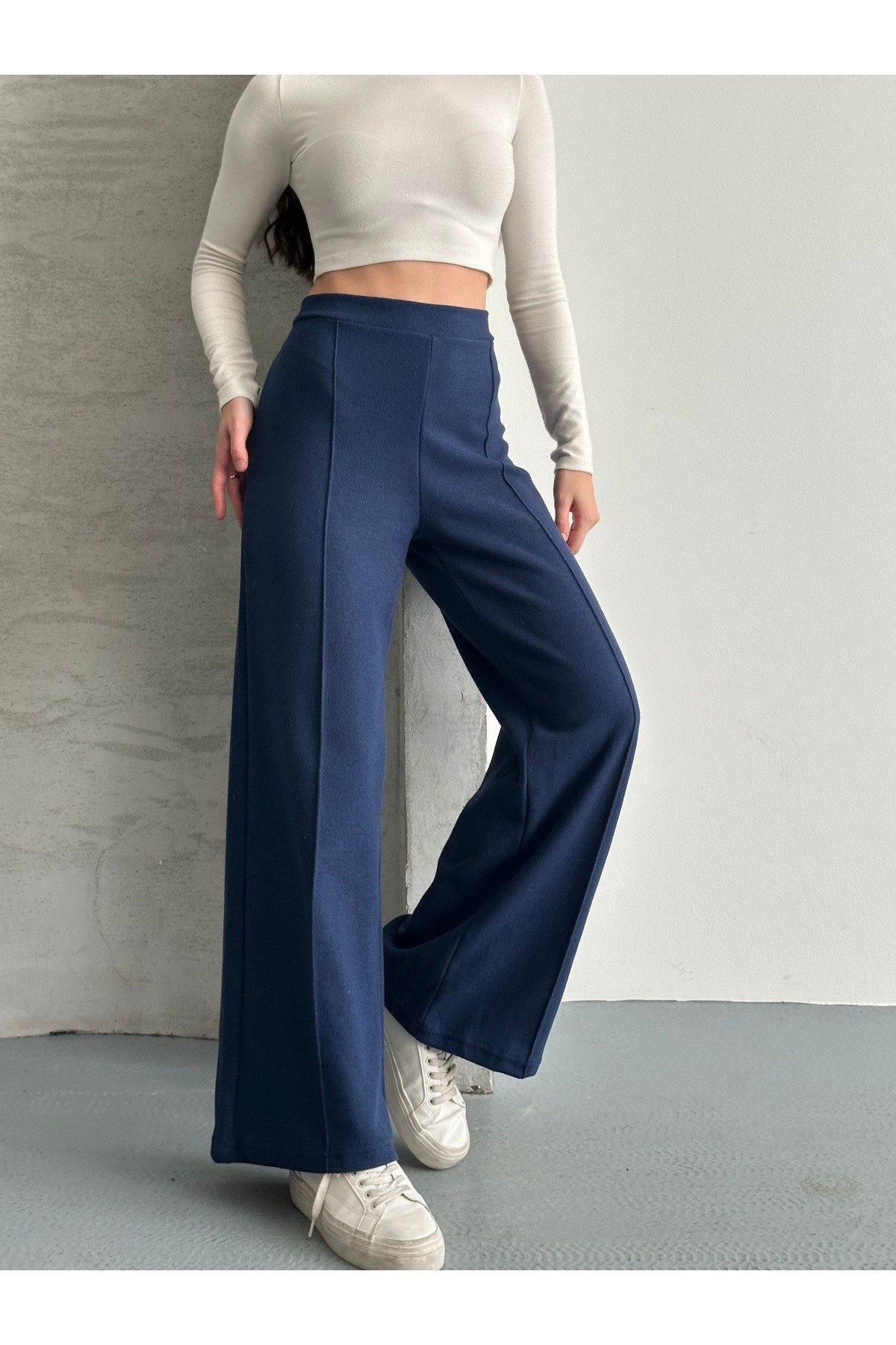 Kadın Selanik Kumaş Beli Lastikli Çimalı Pantolon