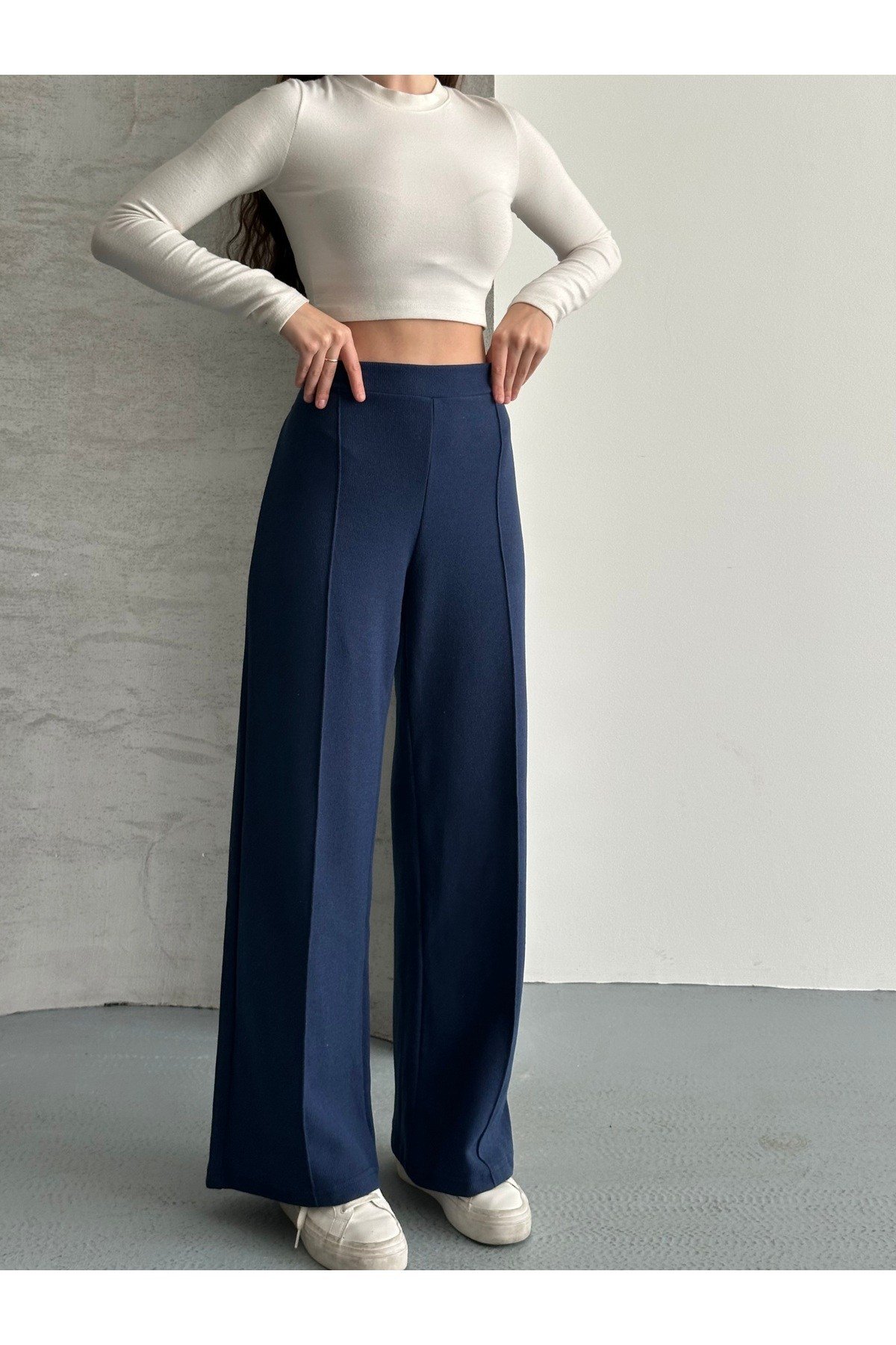 Kadın Selanik Kumaş Beli Lastikli Çimalı Pantolon