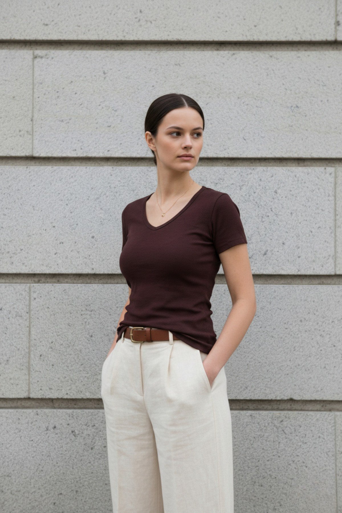 Kadın V Yaka Kısa Kollu Basic Buzzy Body