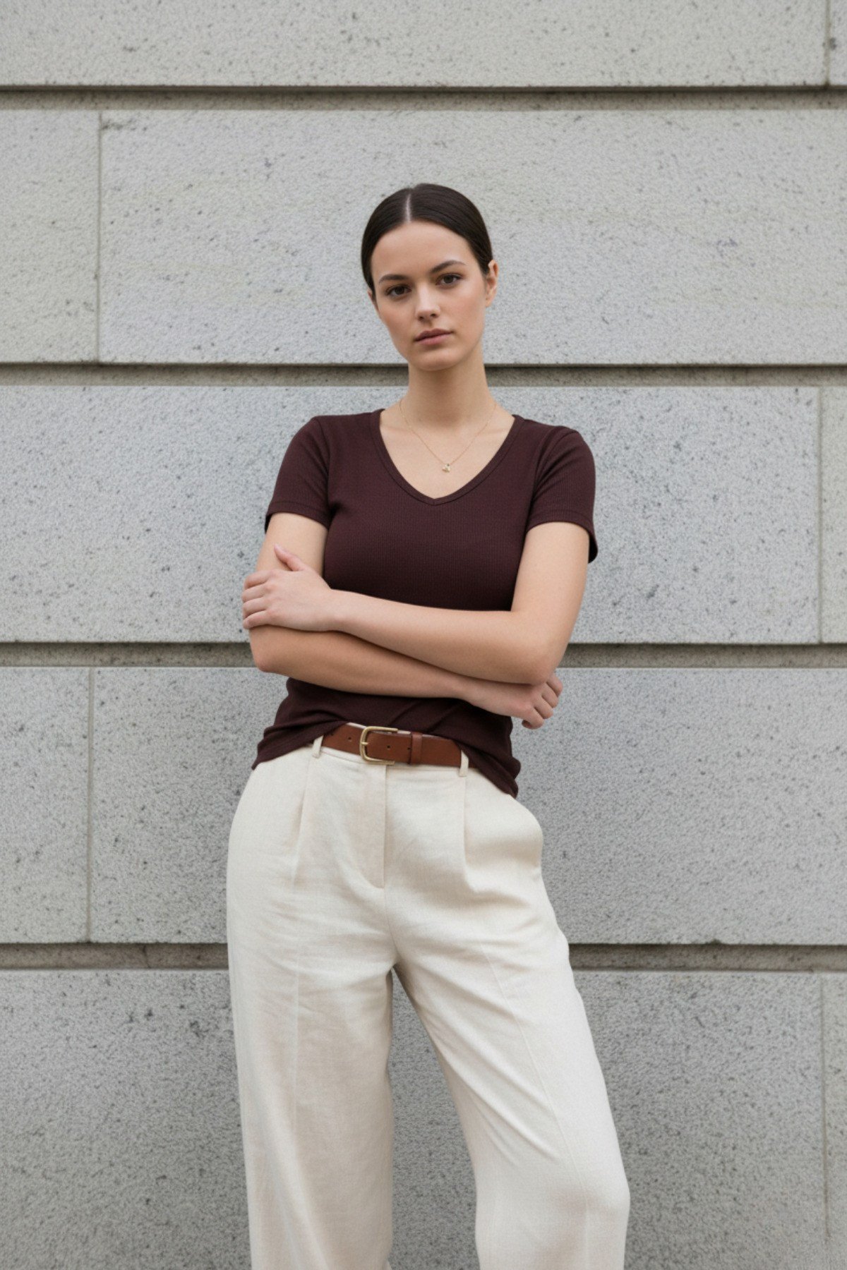 Kadın V Yaka Kısa Kollu Basic Buzzy Body
