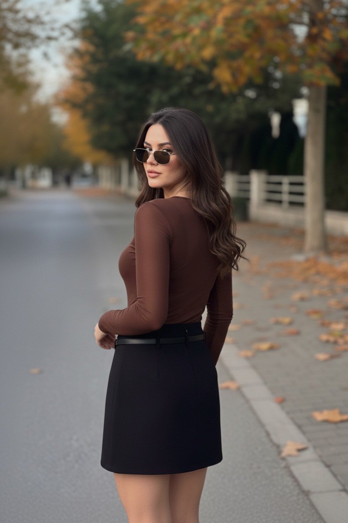 Kadın V Yaka Transparan Uzun Kollu Bluz
