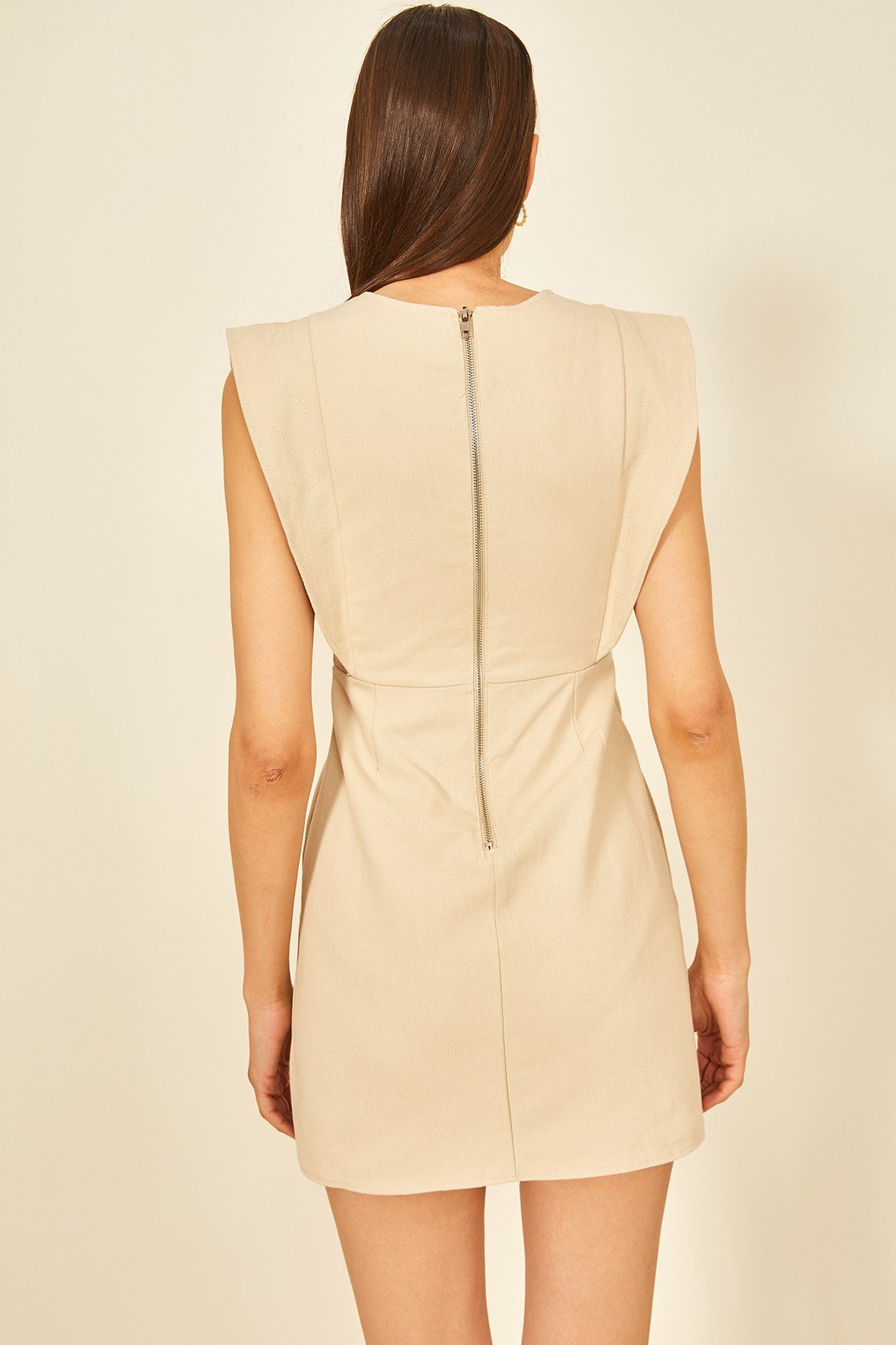 Kahverengi Gabardin Mini Elbise