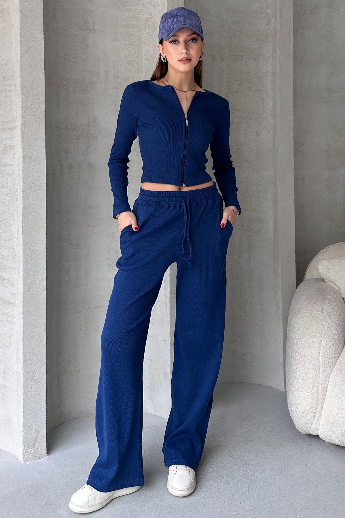 Kaşkorse Pantolon Fermuarlı Bluz Kadın Alt Üst Takım