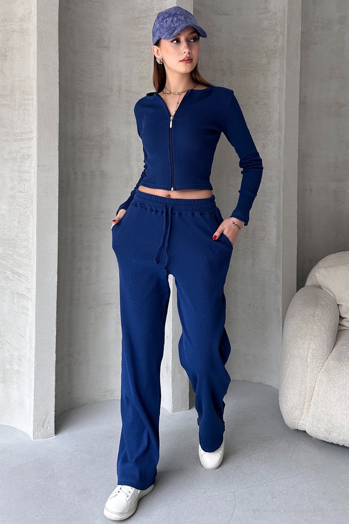 Kaşkorse Pantolon Fermuarlı Bluz Kadın Alt Üst Takım