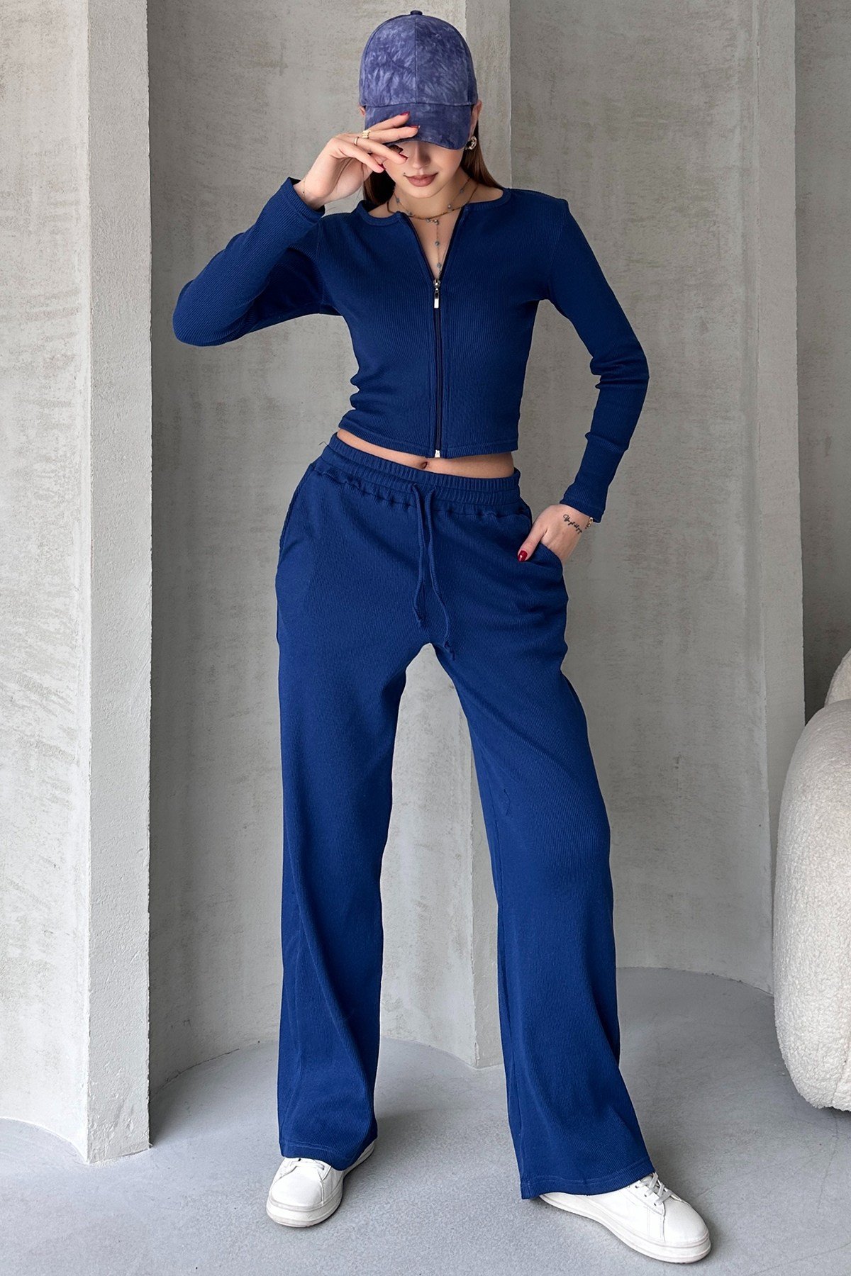 Kaşkorse Pantolon Fermuarlı Bluz Kadın Alt Üst Takım