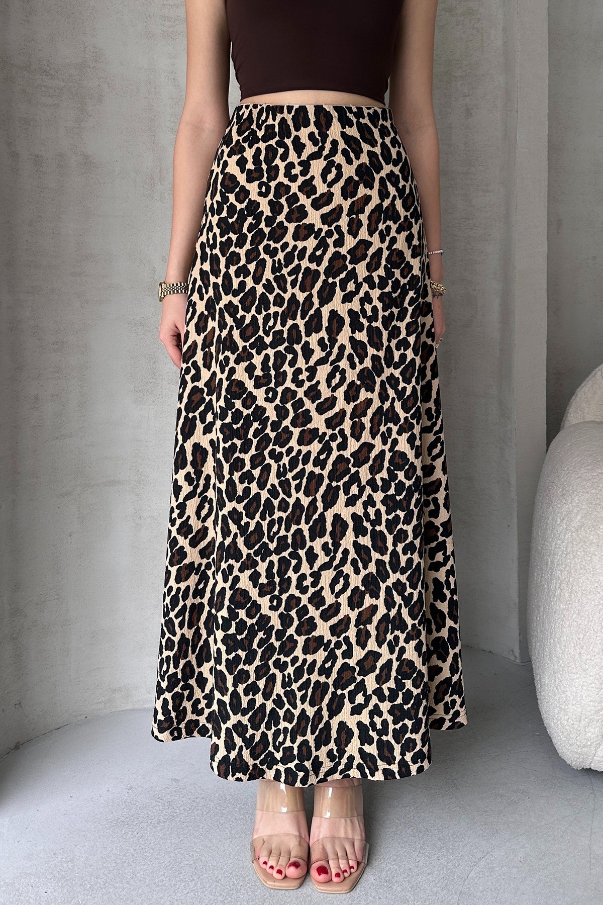 Kırmızı Beyaz Desenli Uzun Bürümcük Kloş Etek UKBE500425
