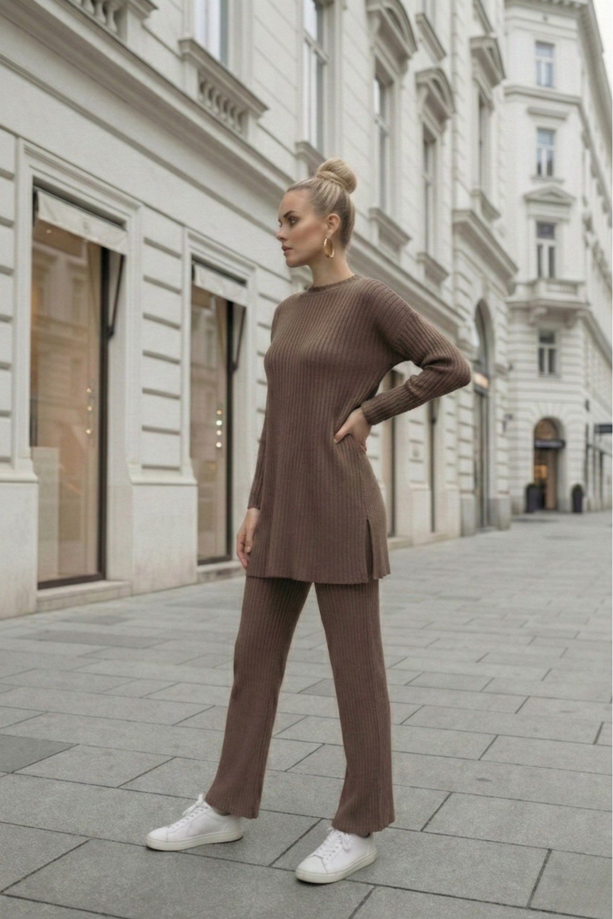 Pamuklu Fitilli Kadın Bluz Pantolon İkili Takım