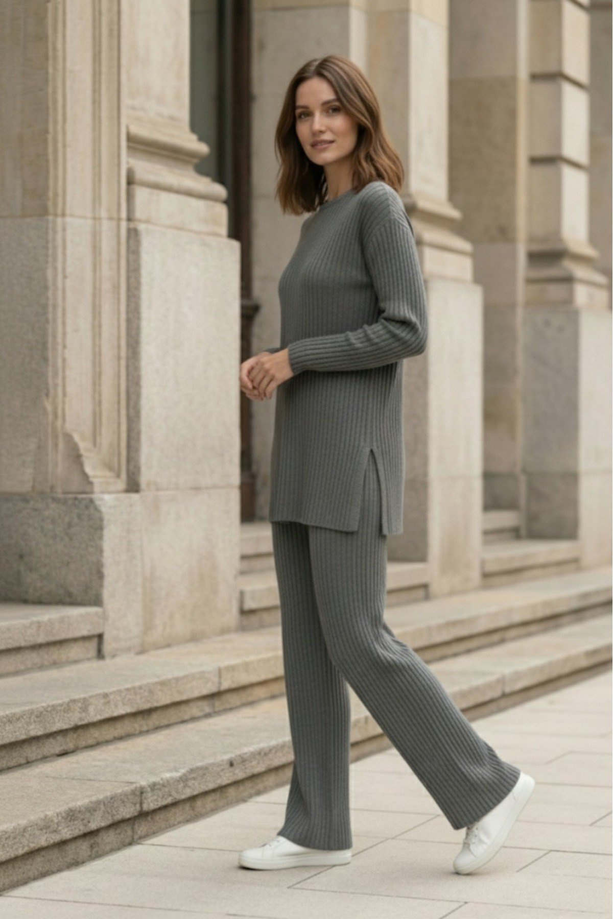 Pamuklu Fitilli Kadın Bluz Pantolon İkili Takım