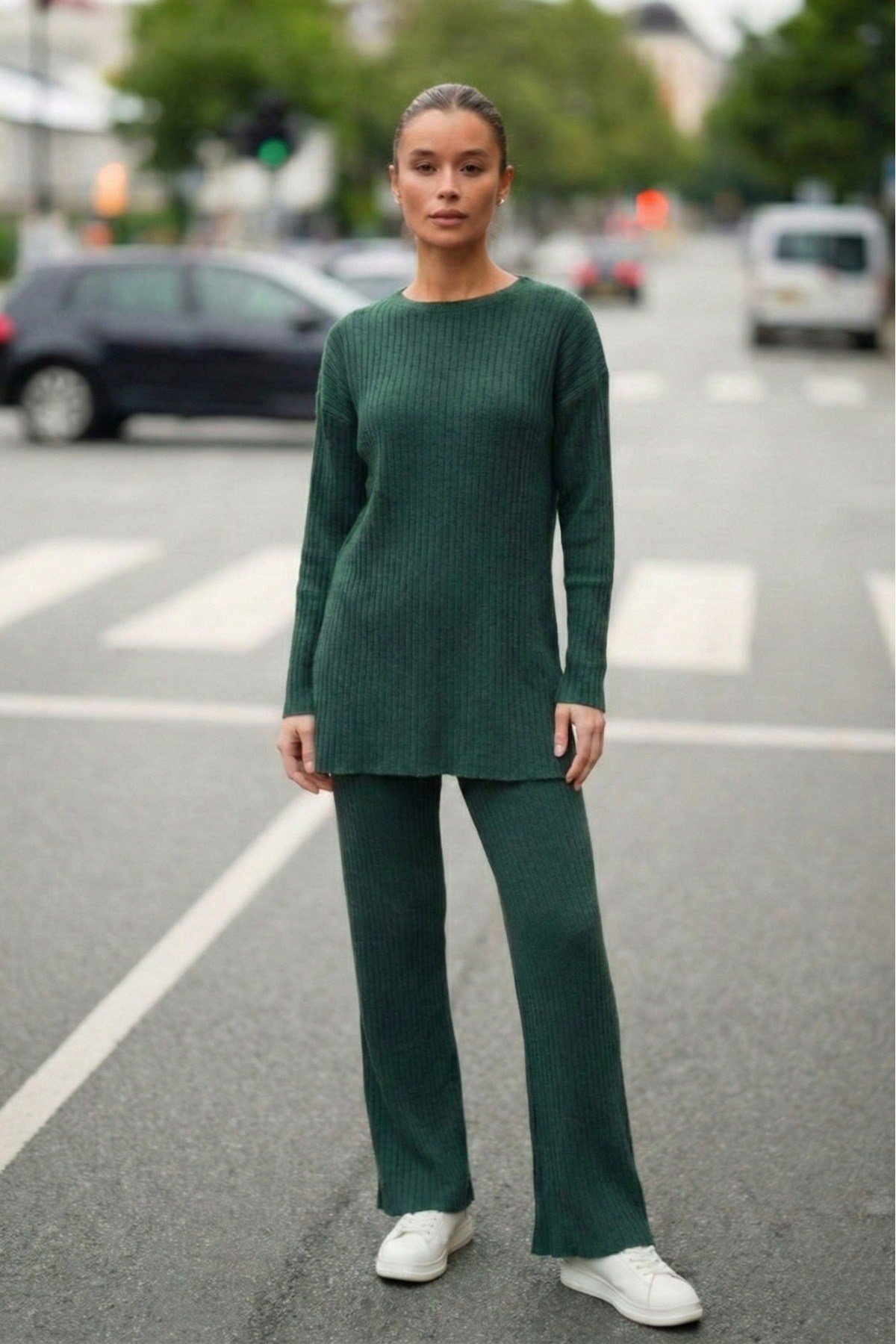 Pamuklu Fitilli Kadın Bluz Pantolon İkili Takım