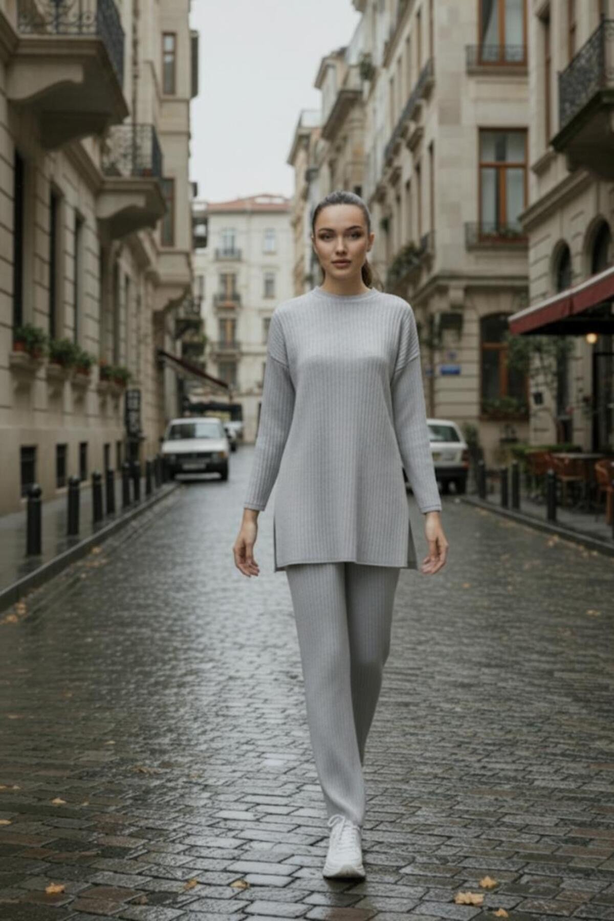 Pamuklu Fitilli Kadın Bluz Pantolon İkili Takım