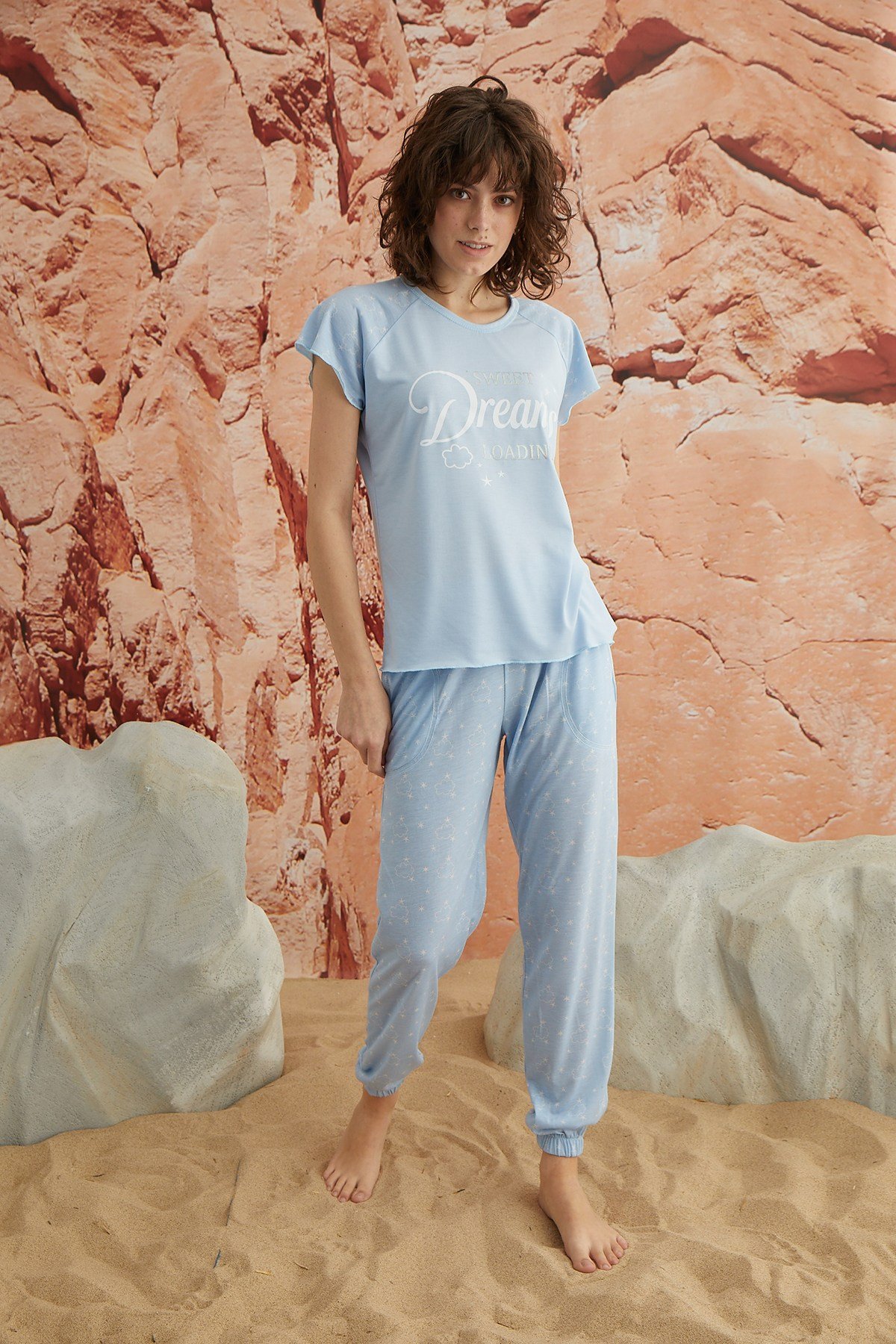 Renkli Kısa Kollu Kadın Pijama Takımı