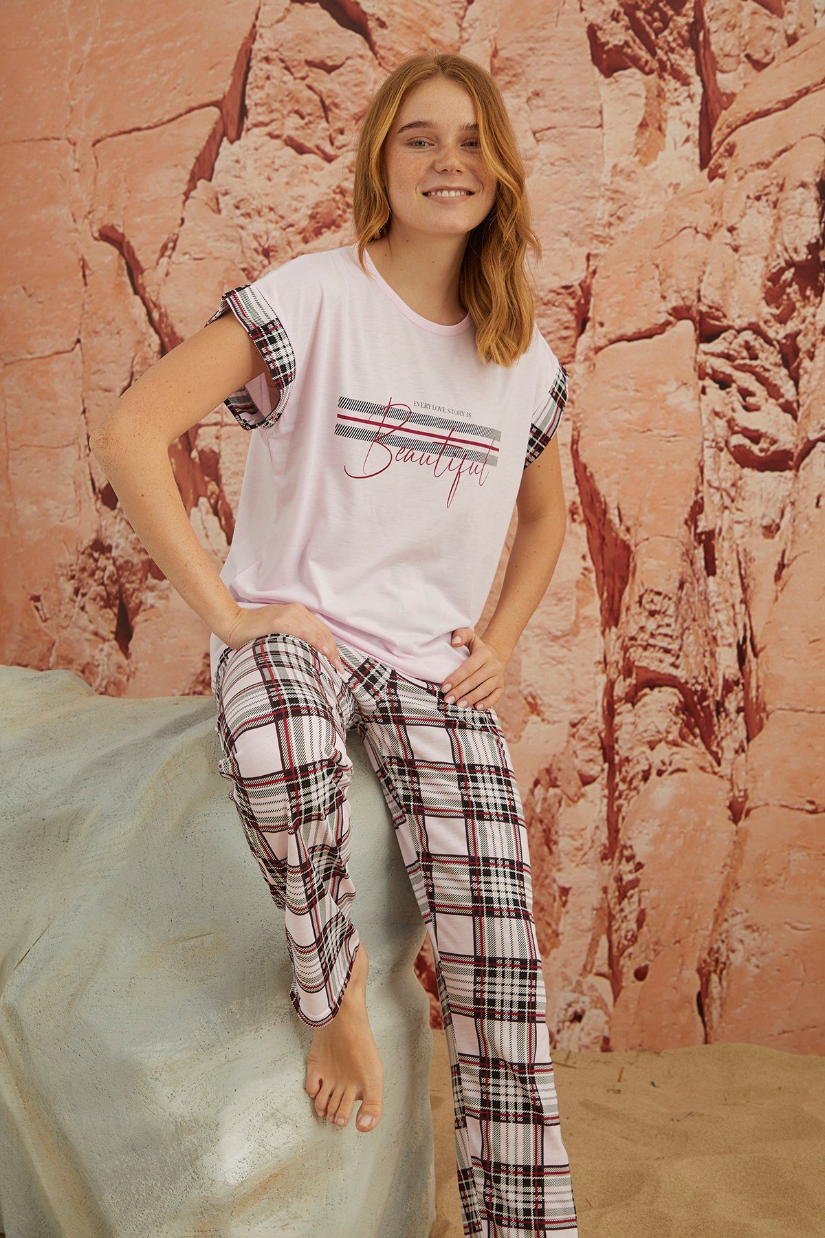 Renkli Kısa Kollu Kadın Pijama Takımı