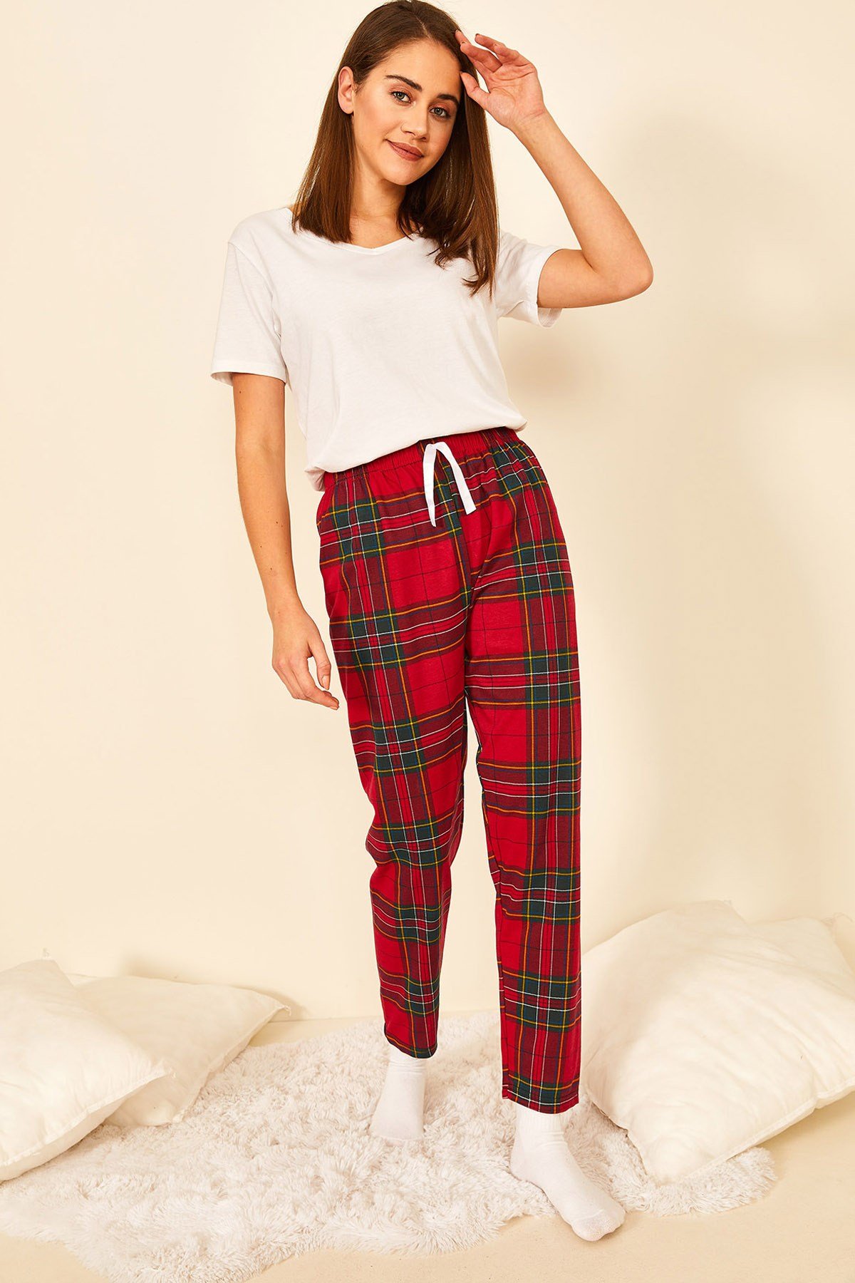 Renkli Pamuklu Baskılı Kadın Pijama Altı