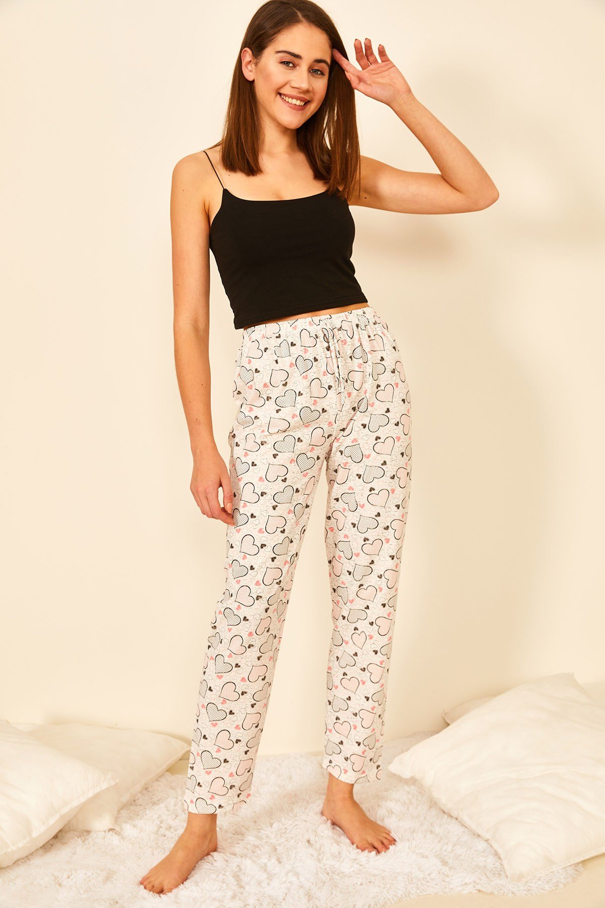 Renkli Pamuklu Baskılı Kadın Pijama Altı