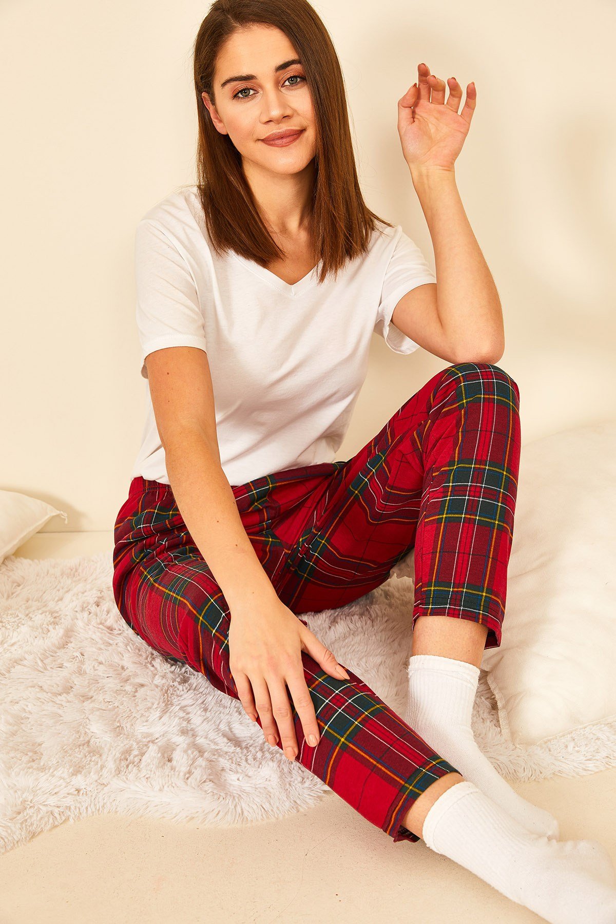 Renkli Pamuklu Baskılı Kadın Pijama Altı