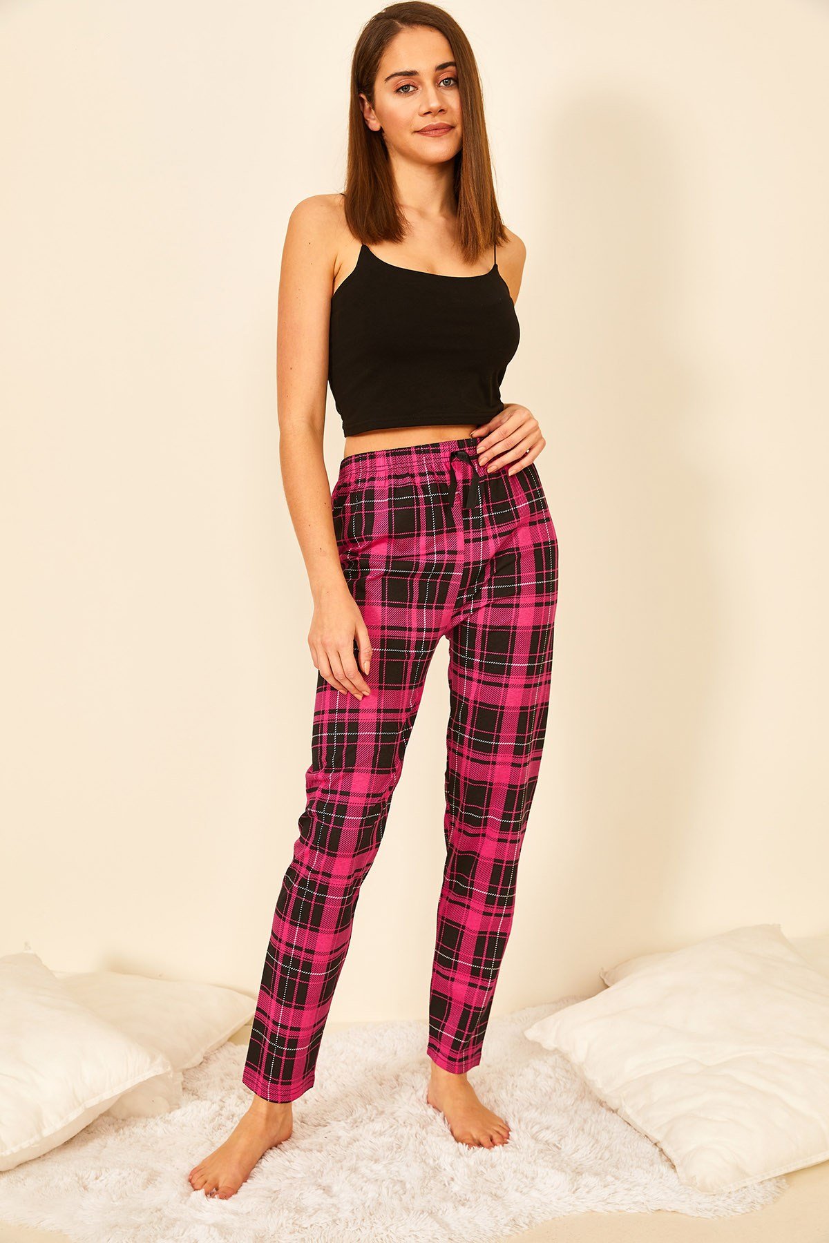 Renkli Pamuklu Baskılı Kadın Pijama Altı