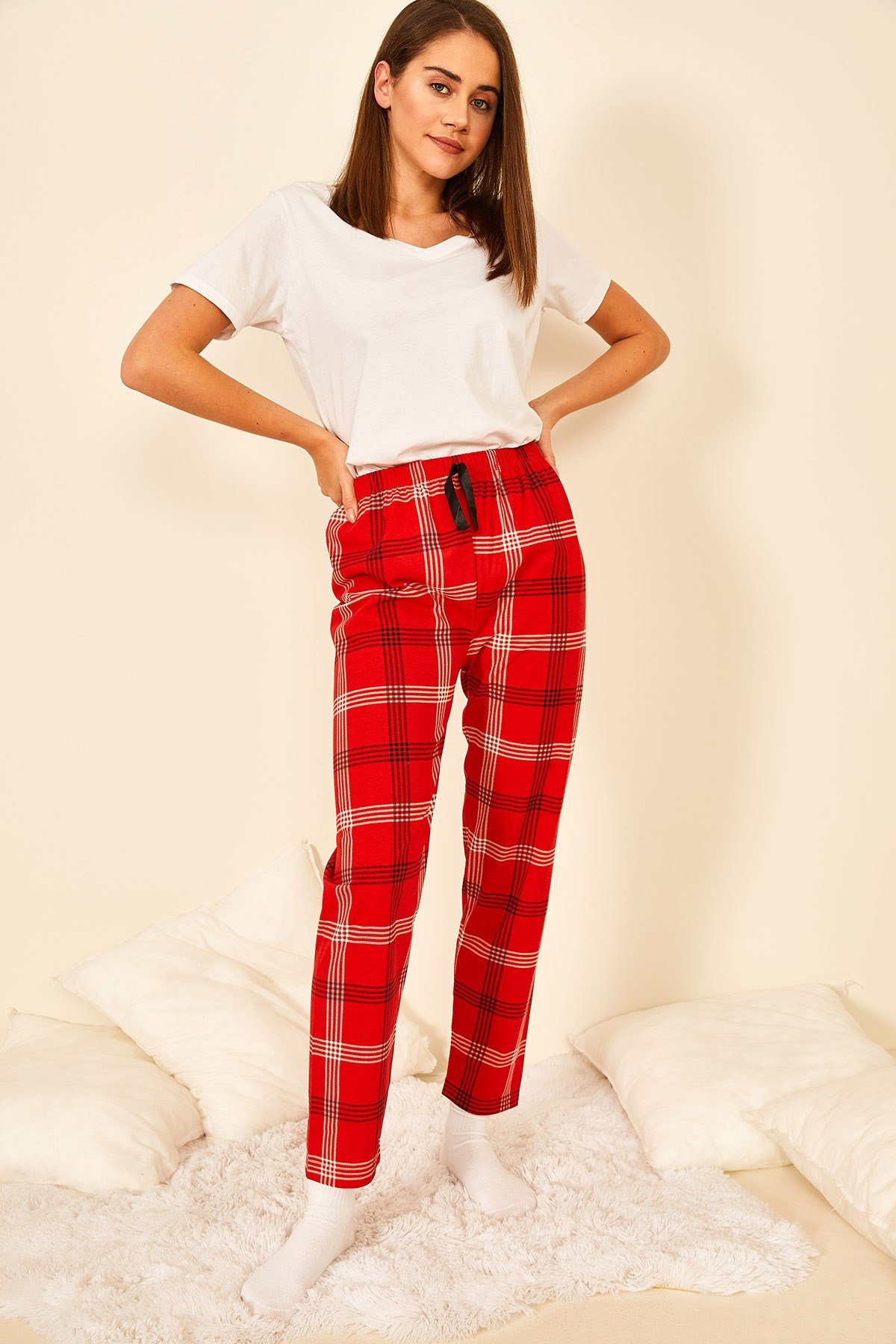 Renkli Pamuklu Baskılı Kadın Pijama Altı