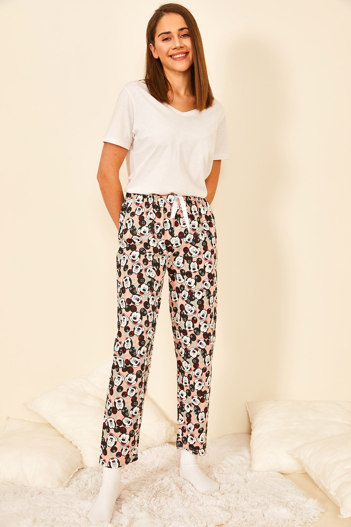Renkli Pamuklu Baskılı Kadın Pijama Altı