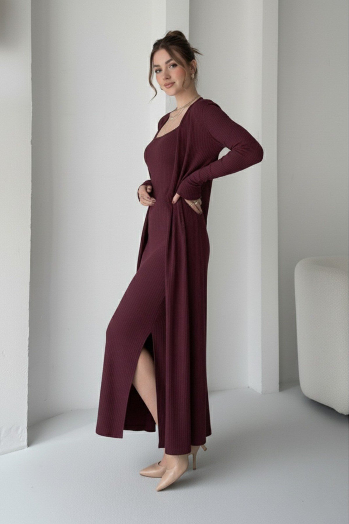 Uzun Hırka Uzun Elbise İkili Takım