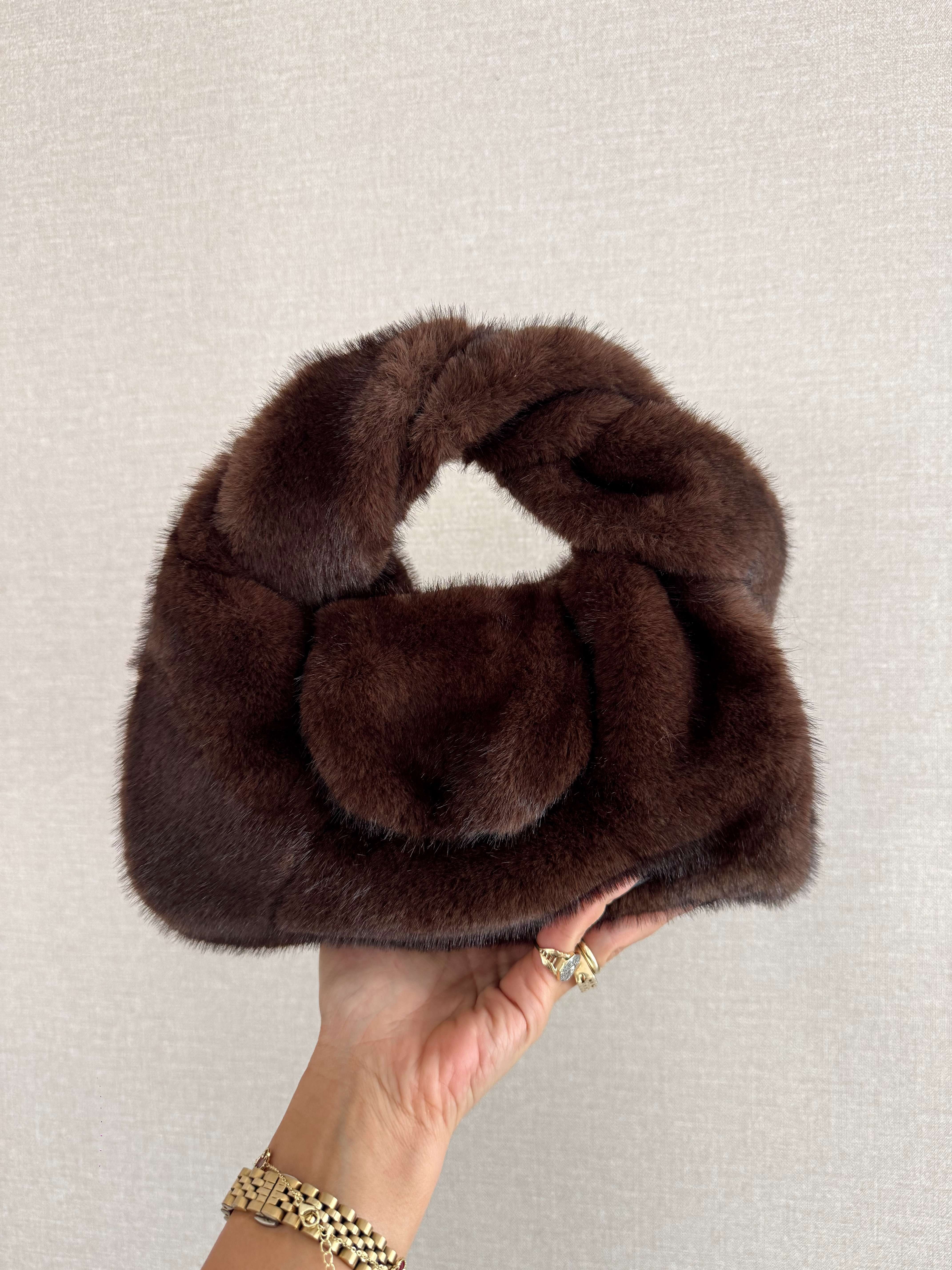 Acı Kahve Peluş Saplı Çanta