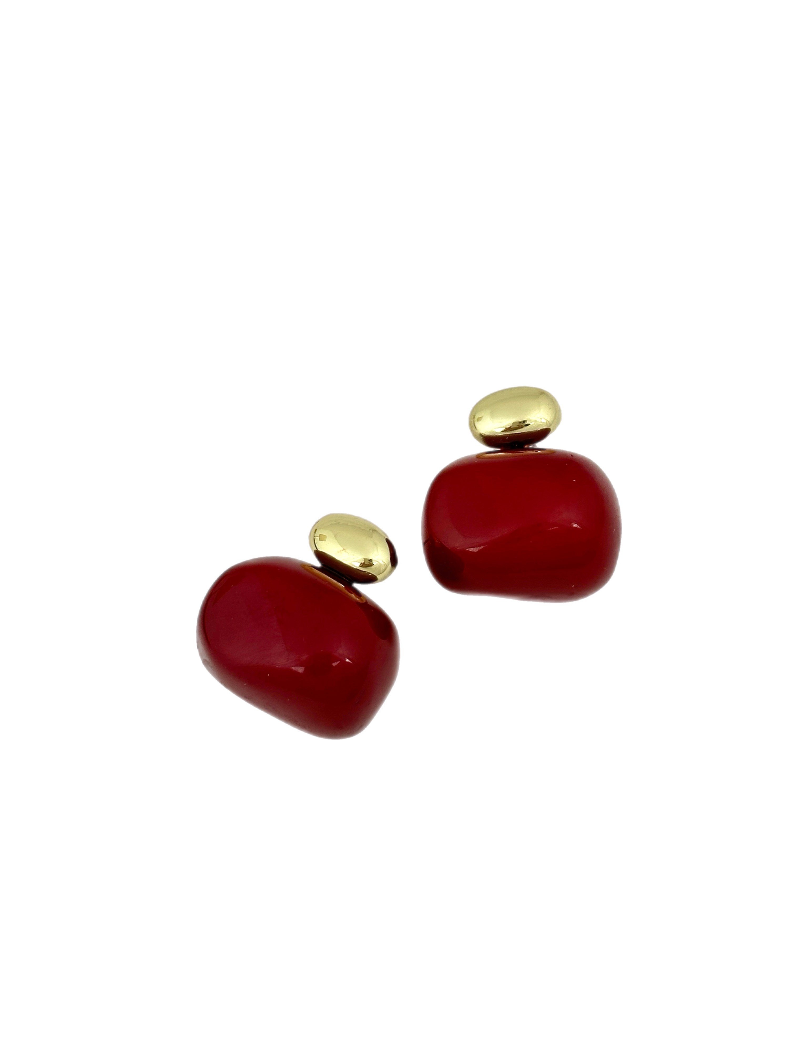 Bordo Renk Oval Taş Detay Plaka Küpe