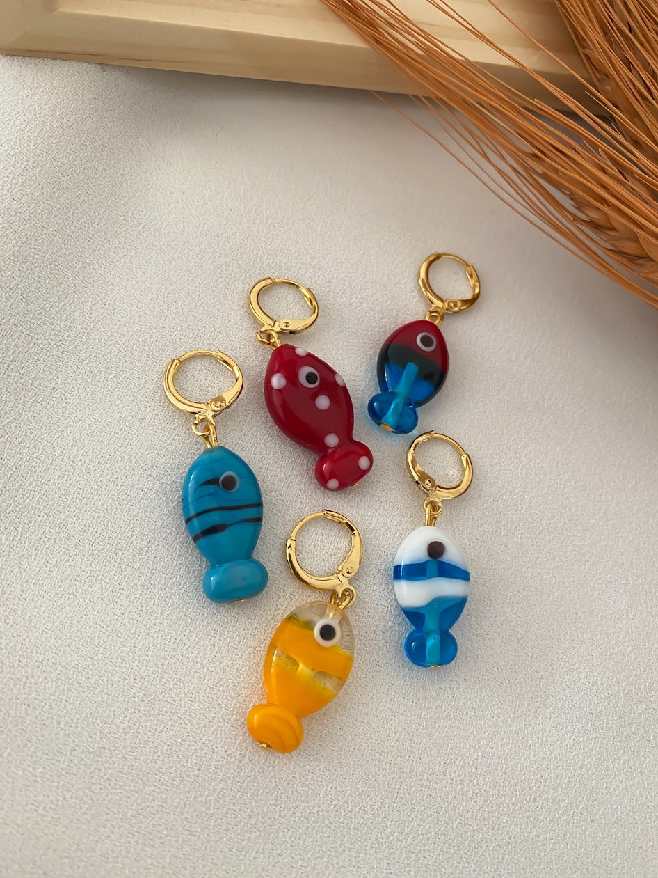 Cam Murano Balık Küpe