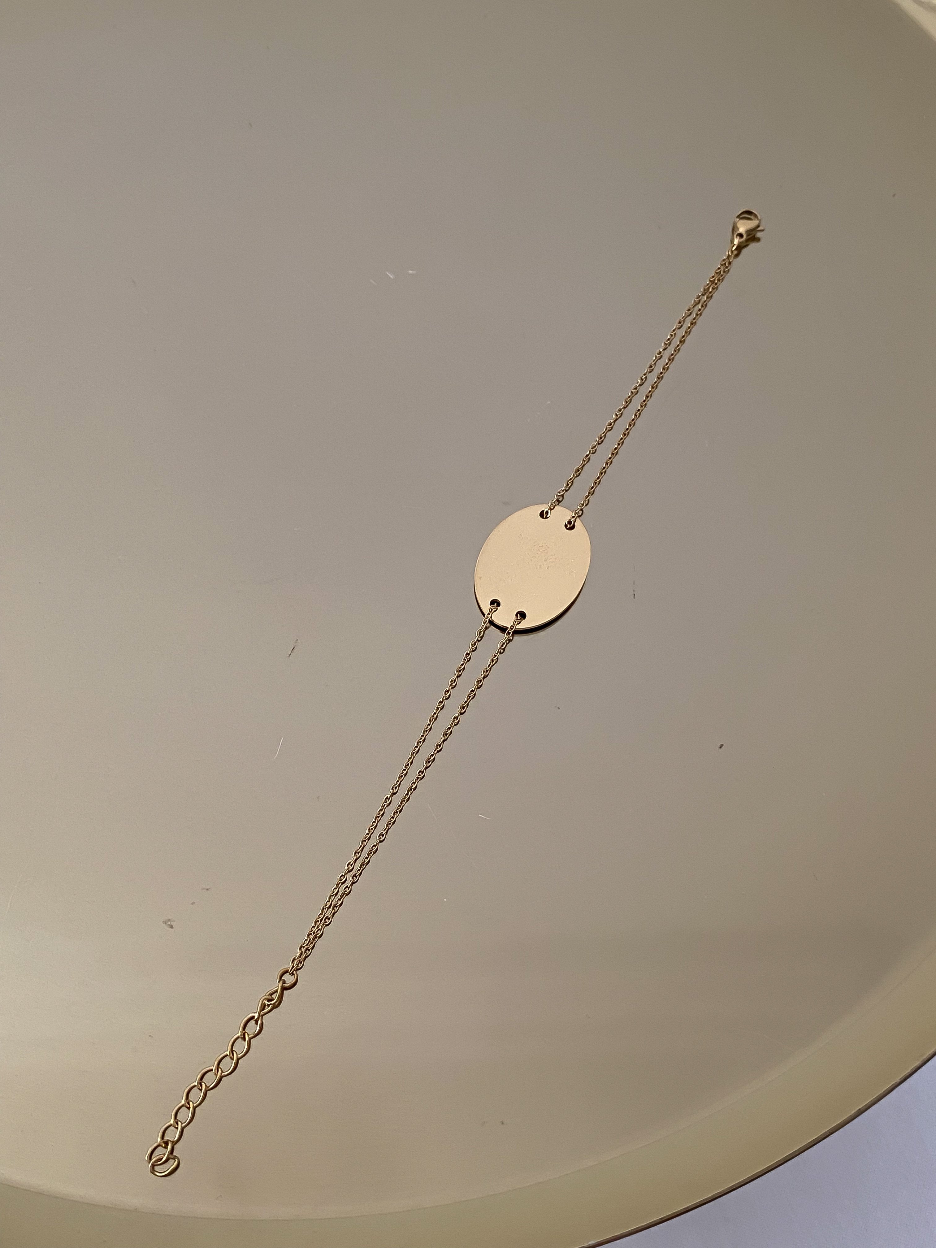 Çelik Çift Zincir Detay Oval Plaka Bileklik (20 Cm)