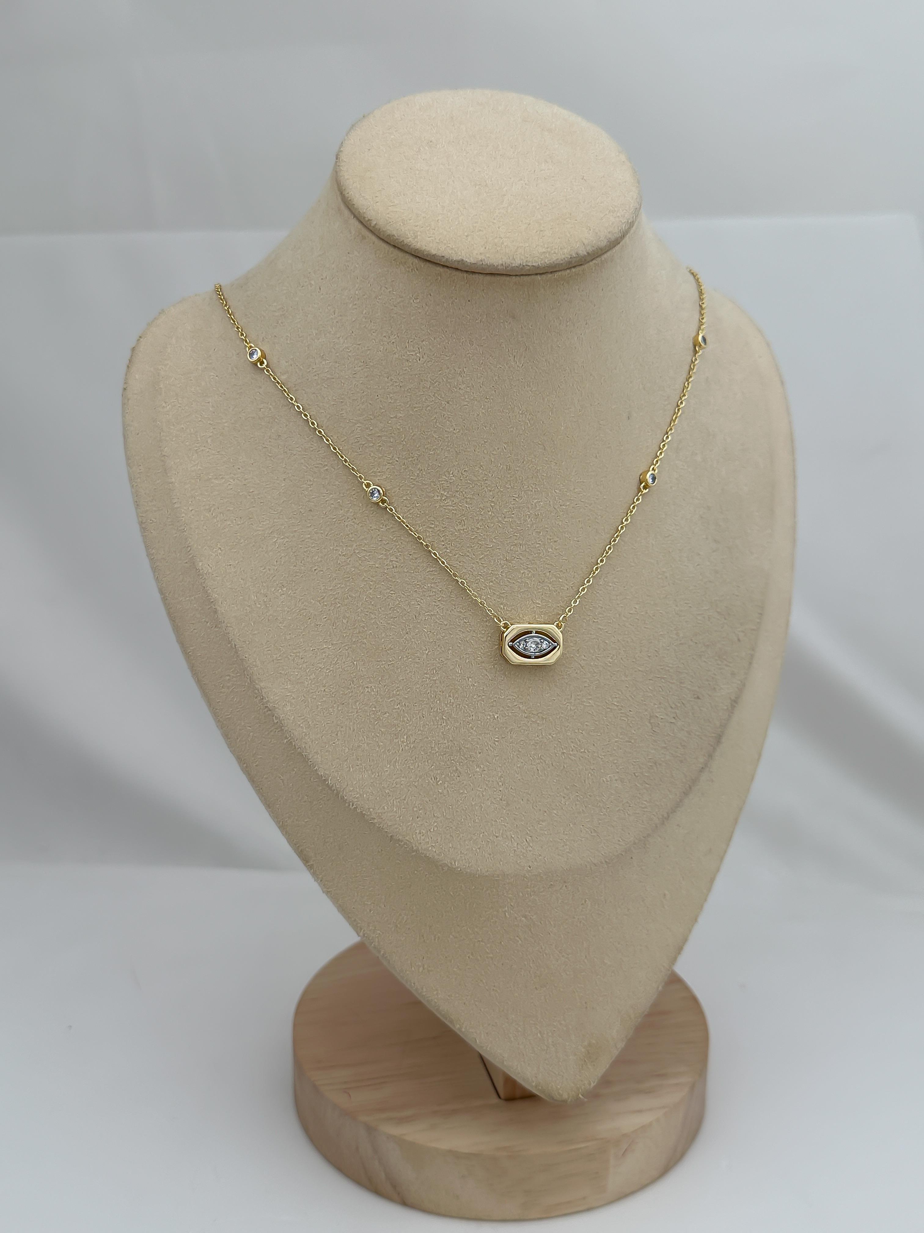 Çelik Daire Taşlı İki Renkli Dikdörtgen Model Nokta Taş Zincir Kolye (50 Cm)