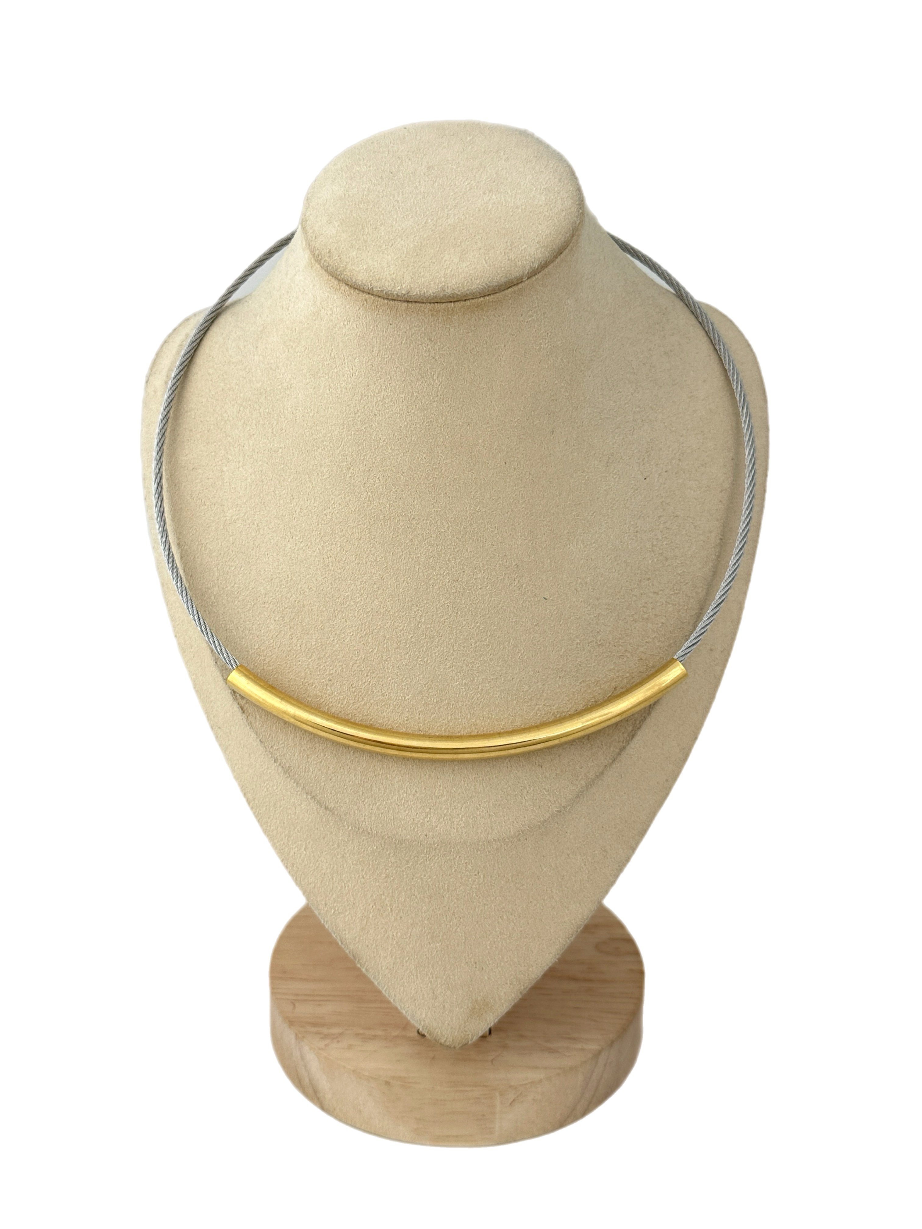 Çelik Gold Plaka Sallantılı Tel Dolama Kolye (47 Cm)