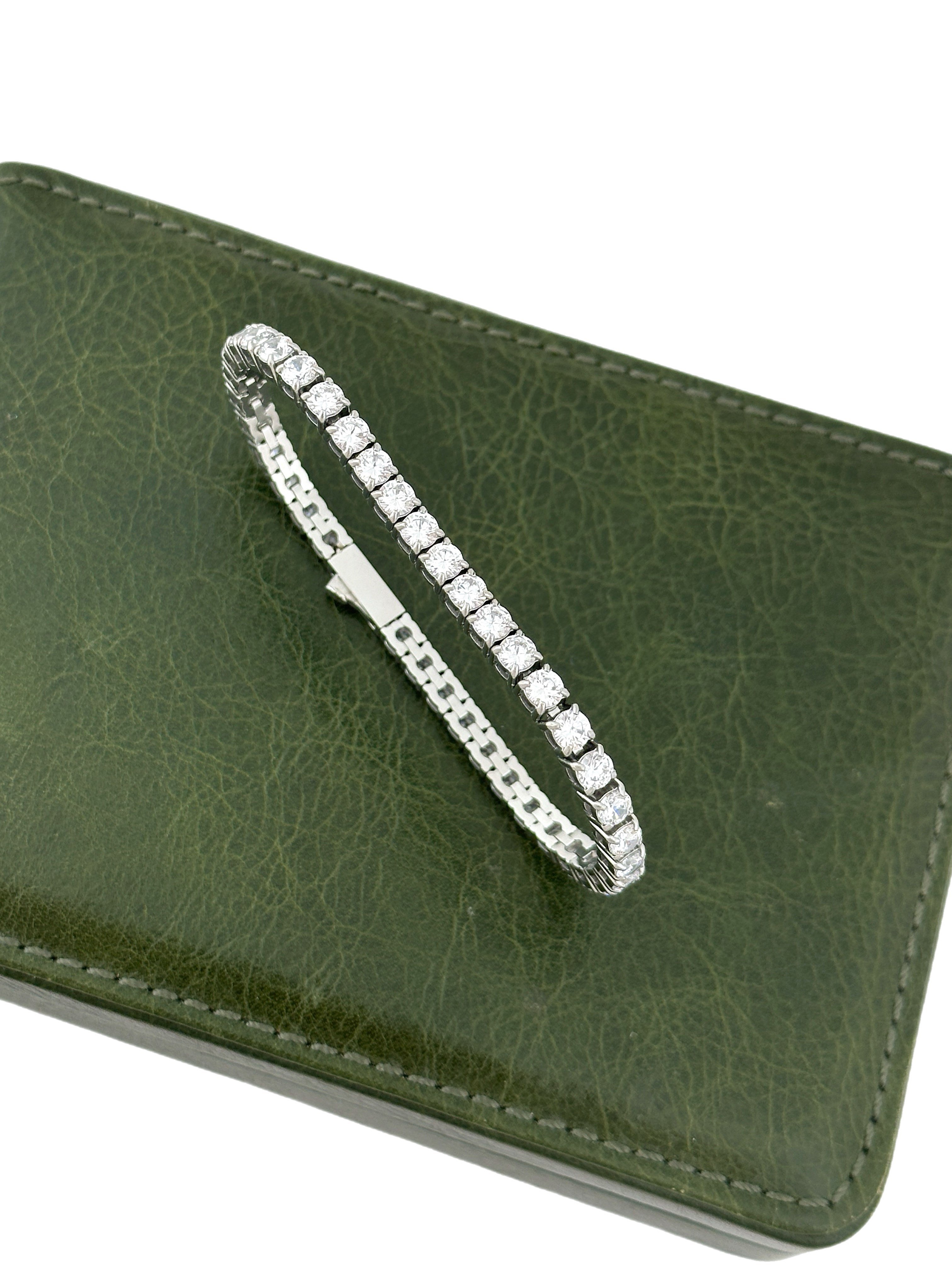 Çelik Gümüş Renk 3 MM Zirkon Taşlı Su Yolu Bileklik ( 19 Cm )