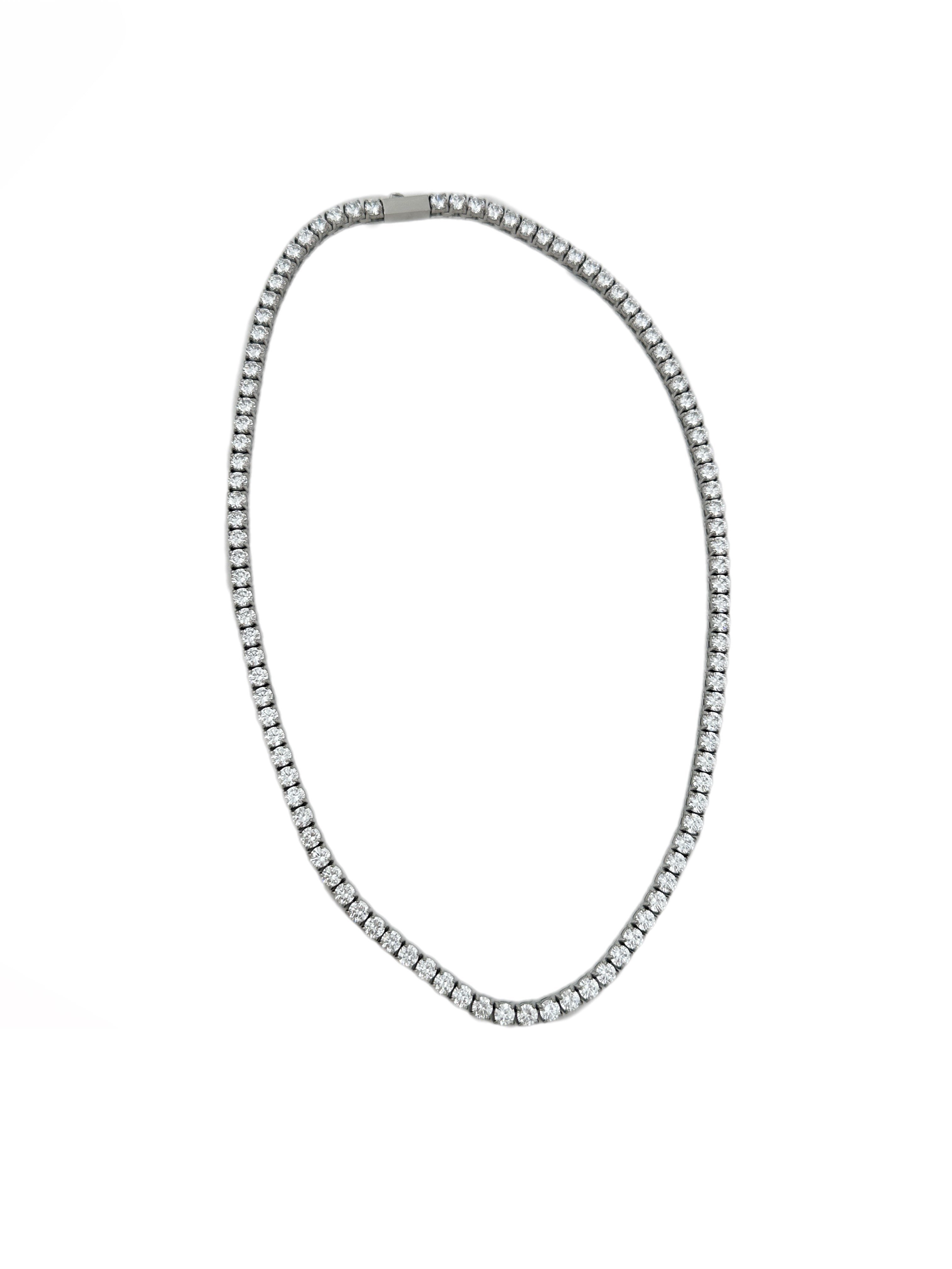 Çelik Gümüş Renk 3 MM Zirkon Taşlı Su Yolu Kolye ( 46 Cm )
