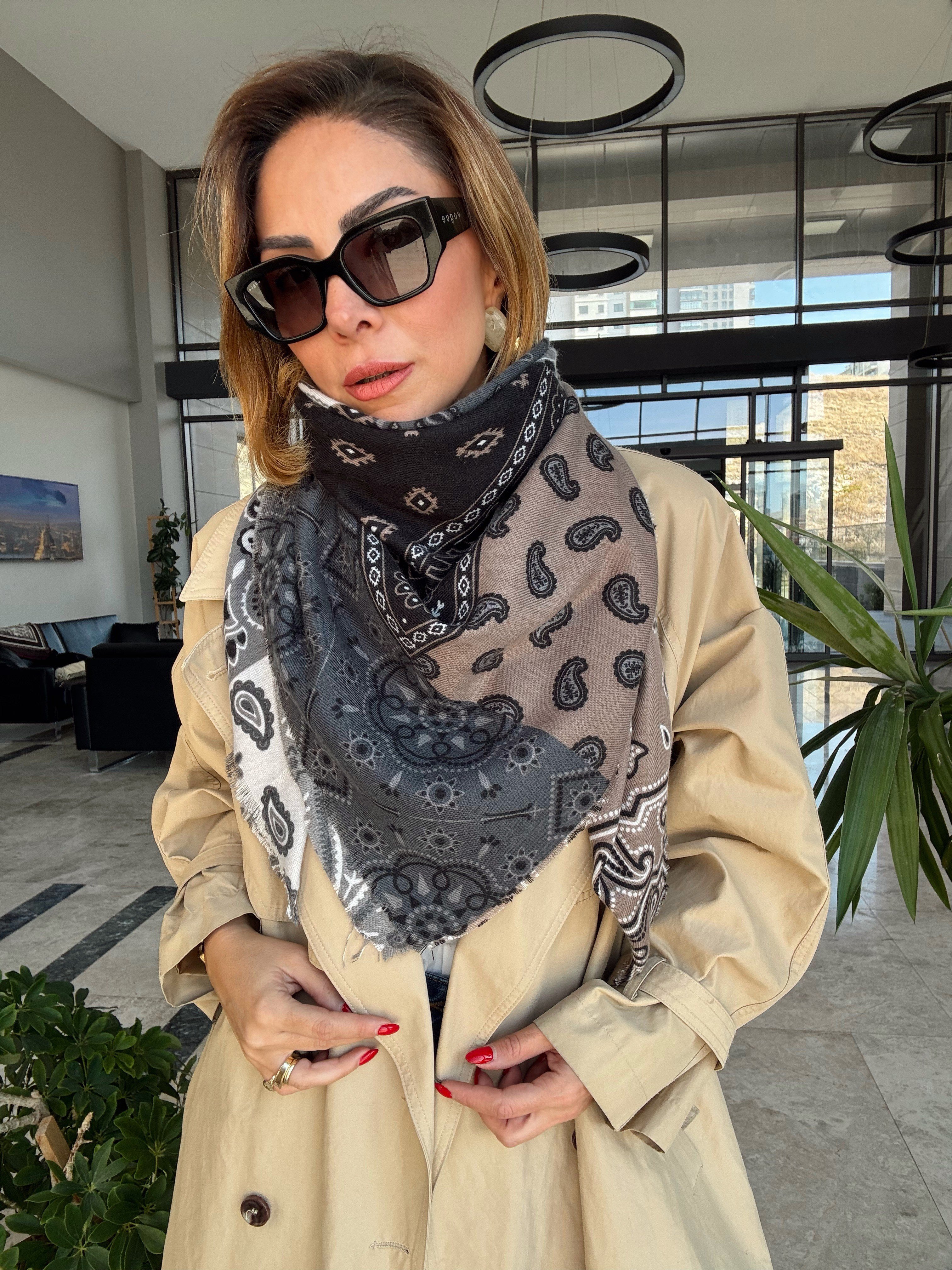 Çoklu Desen Patchwork Kare Pamuklu Şal