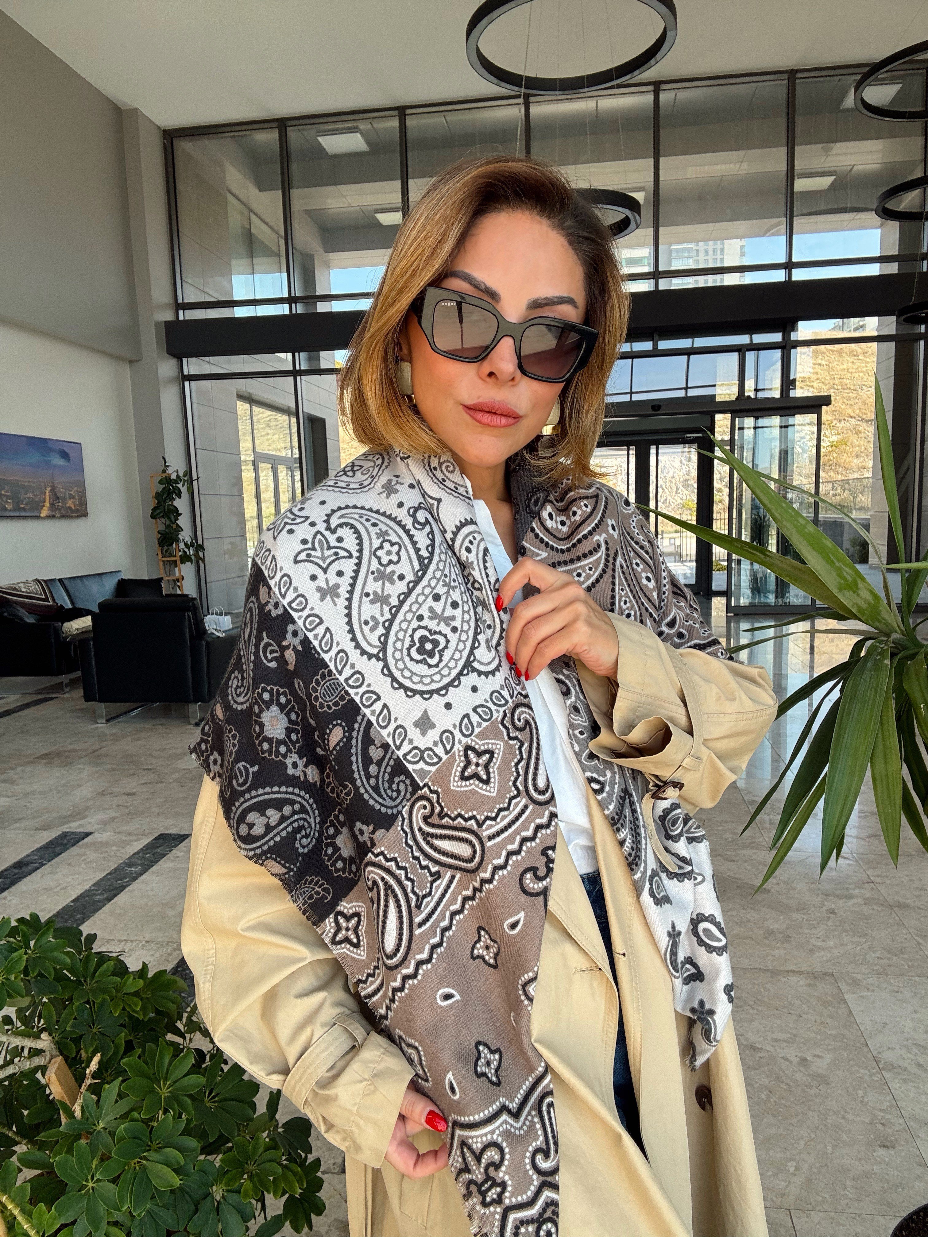 Çoklu Desen Patchwork Kare Pamuklu Şal