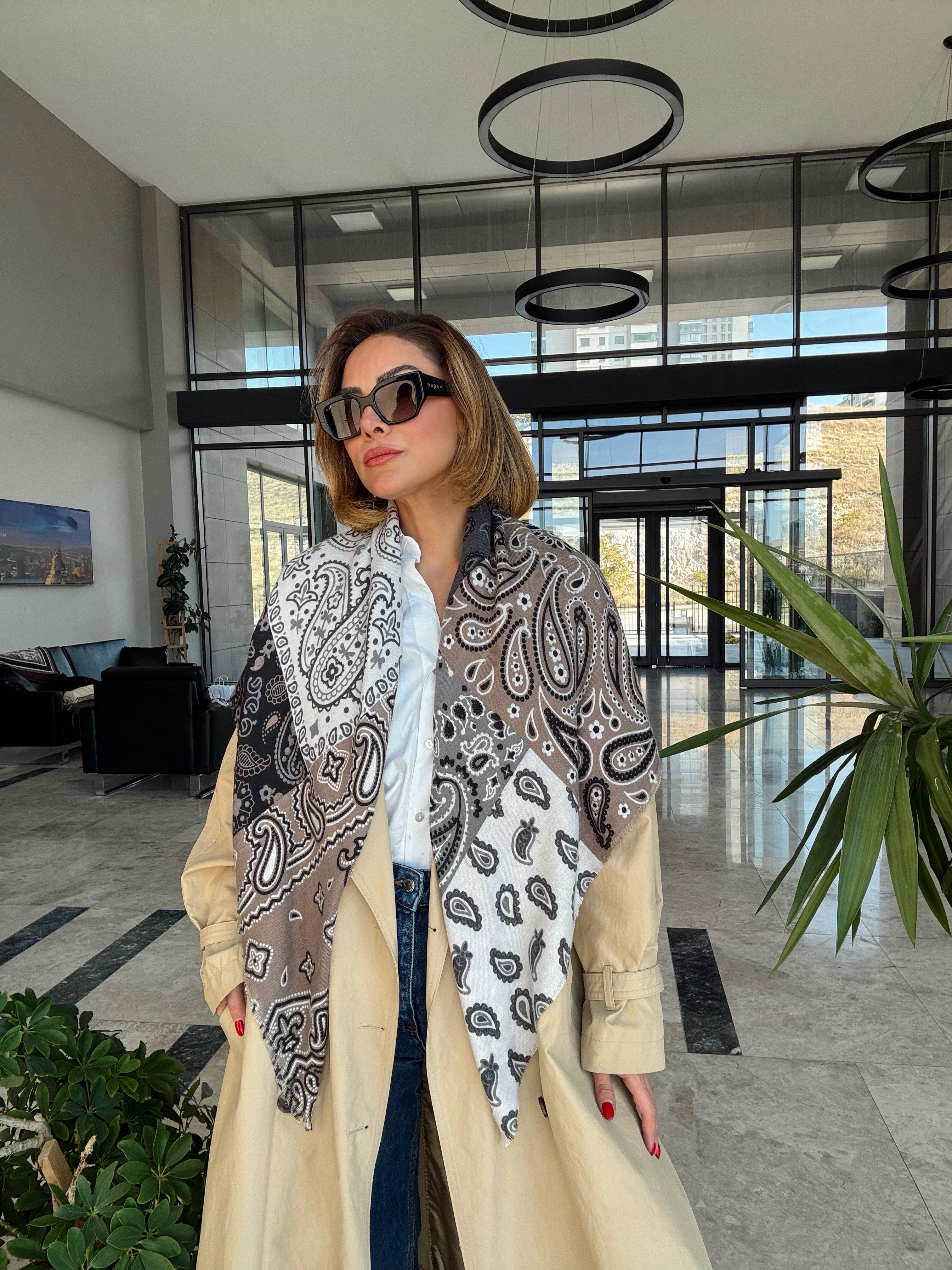 Çoklu Desen Patchwork Kare Pamuklu Şal