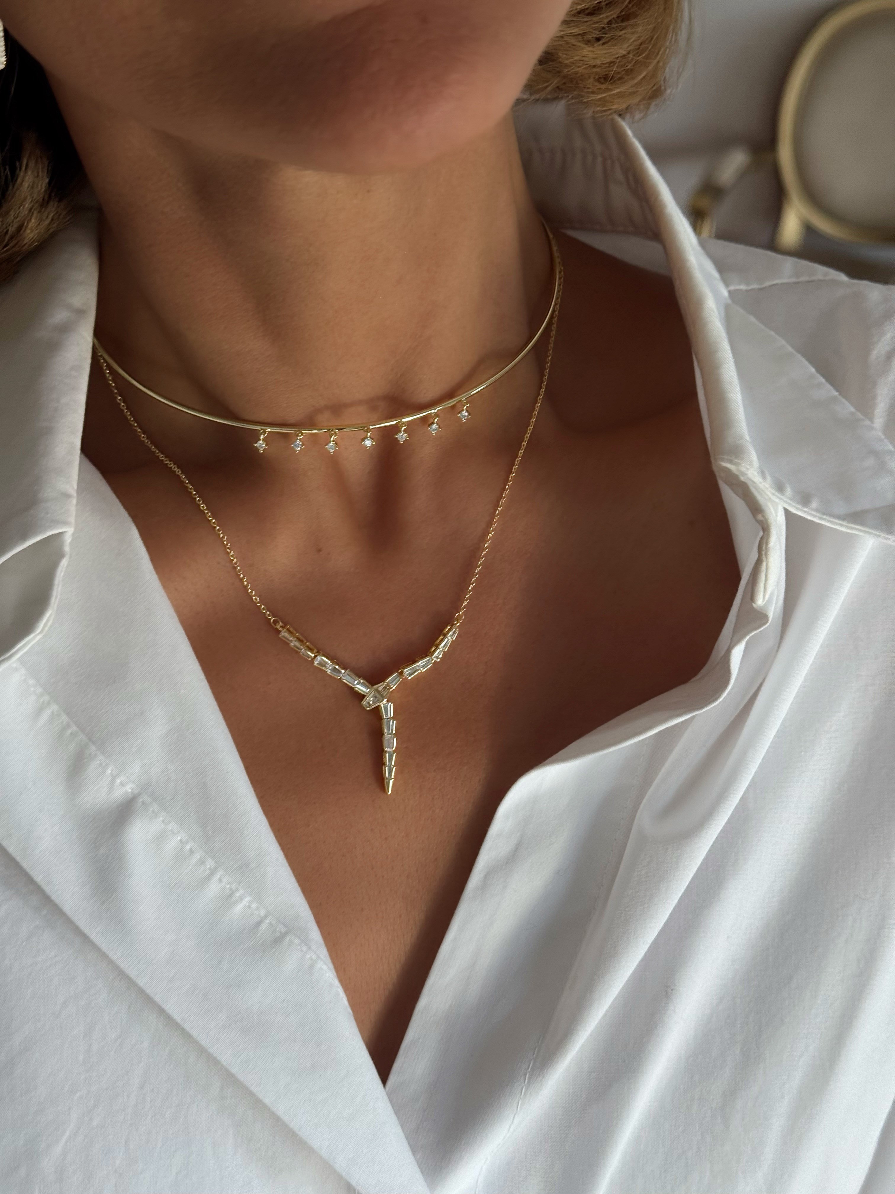 Daire Zirkon Taş Sallantılı Boru Plaka Choker Kolye Kombini