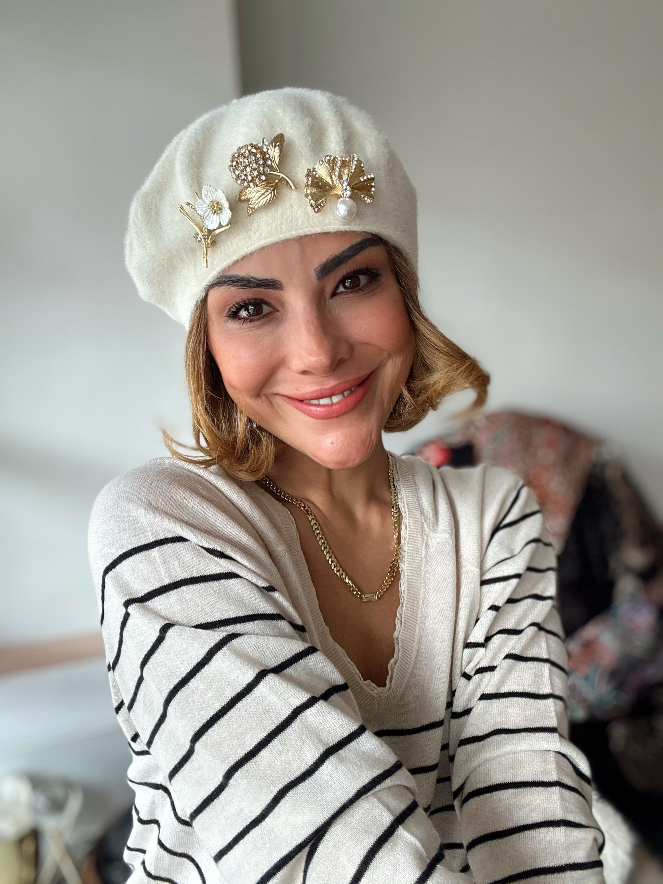 Ekru Peluş Fransız Model Ressam Bere Kombini