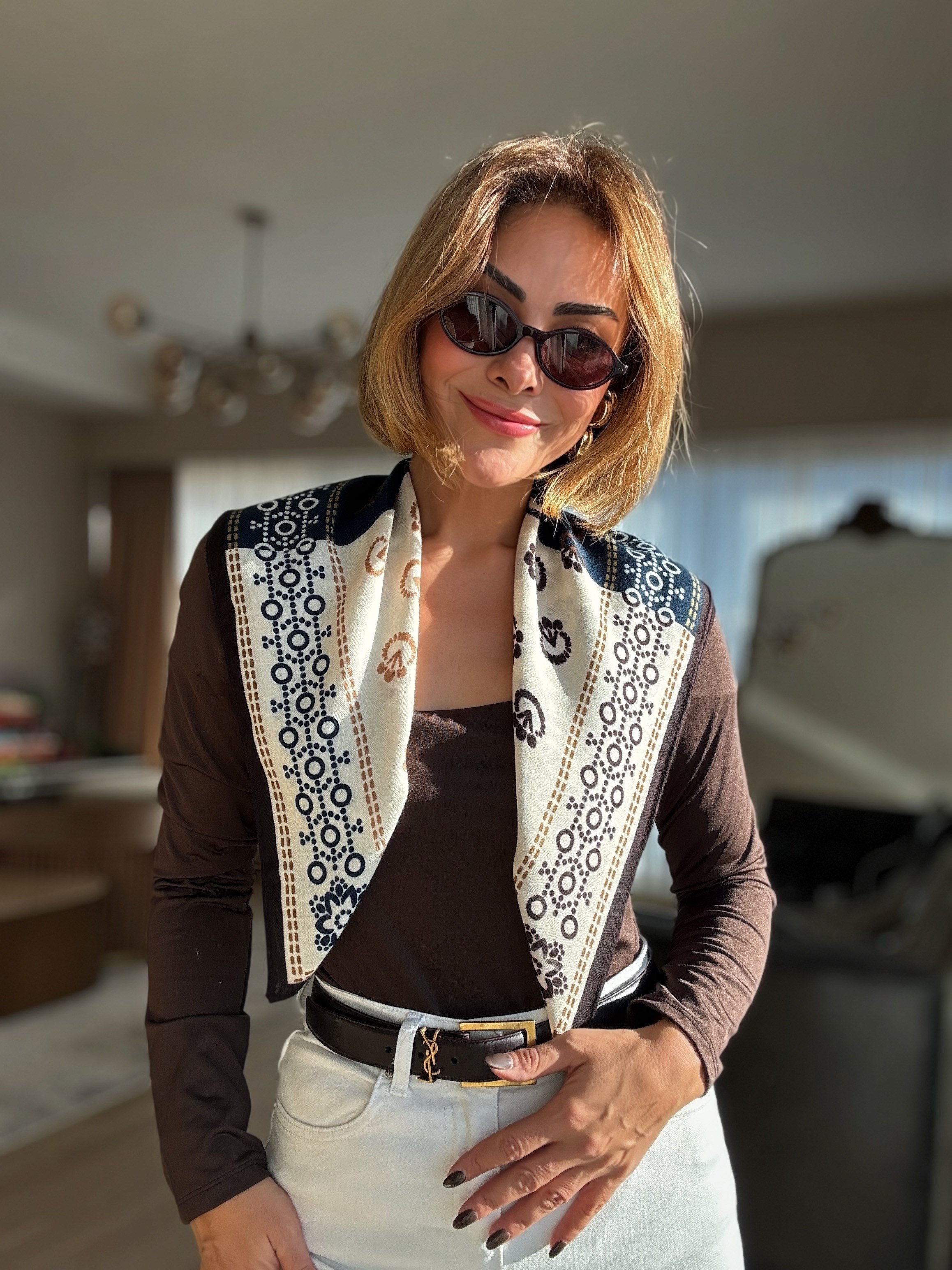 Etnik Çiçek Desenli Patchwork Pamuklu Fular ( 70*70 )