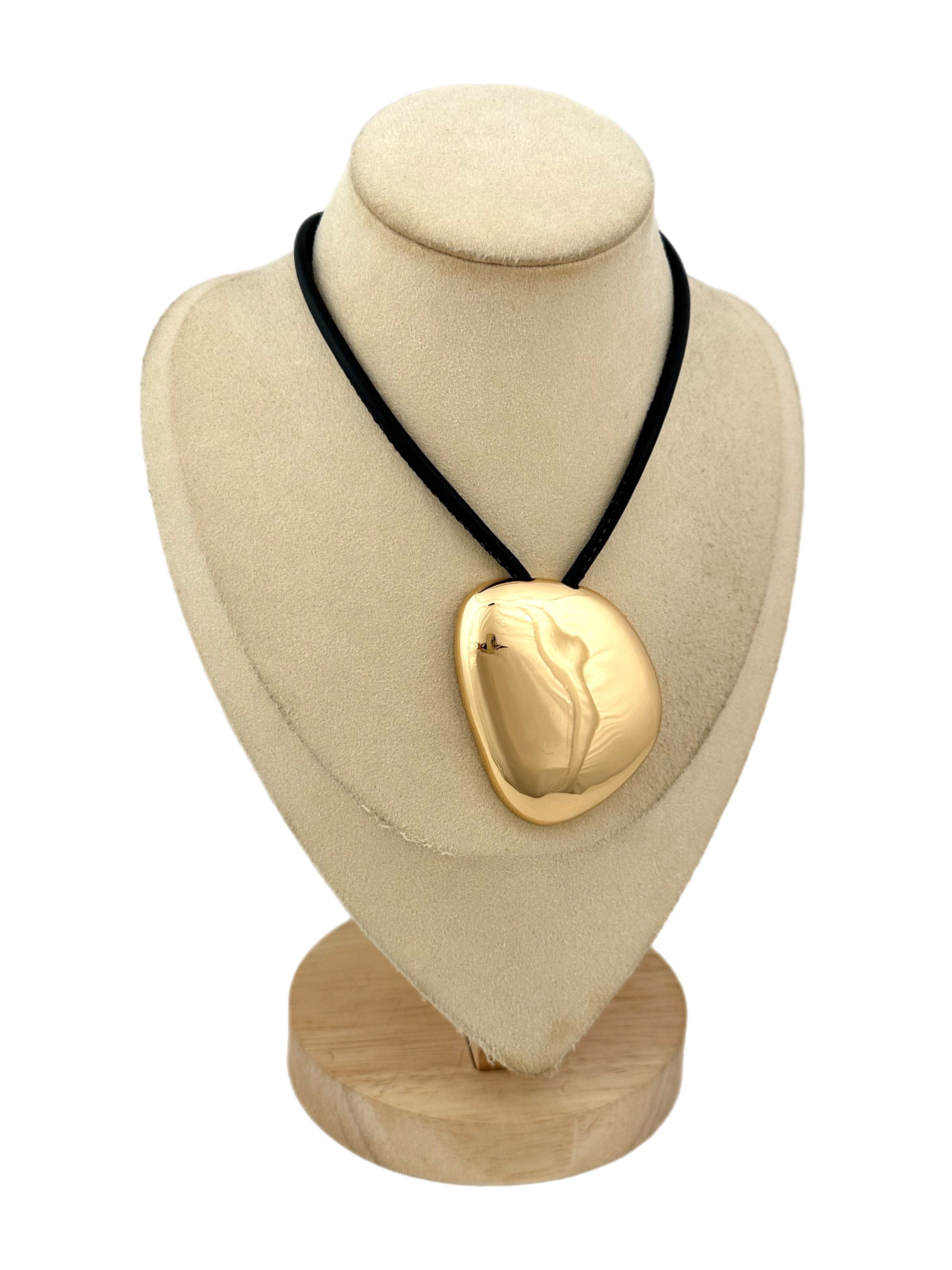 Gold Asimetrik Plaka Deri İp Kolye ( 96 Cm )