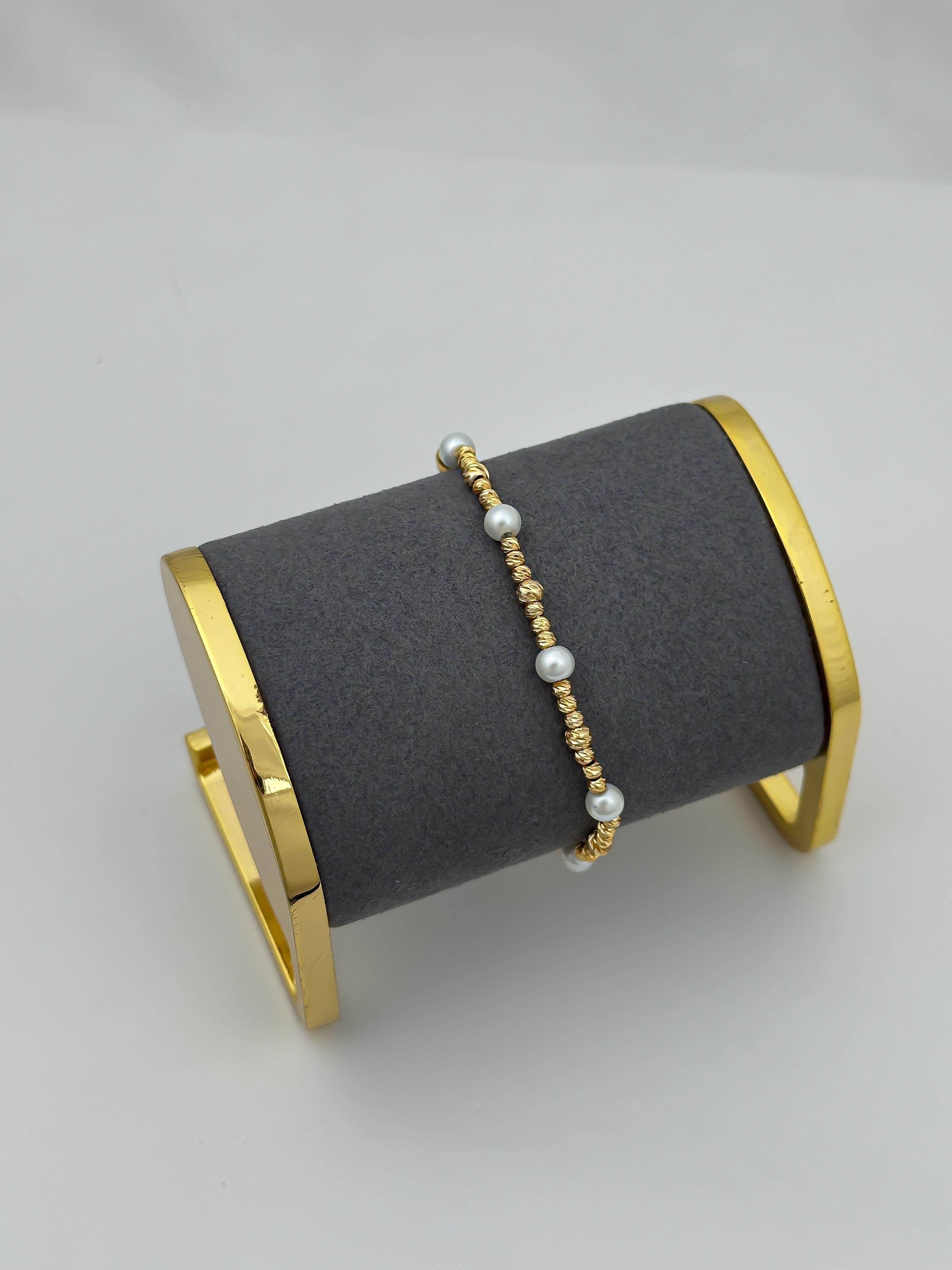 Gold Dorika Topçuk Sıralı Top İnci Detay Bileklilk (20 Cm)