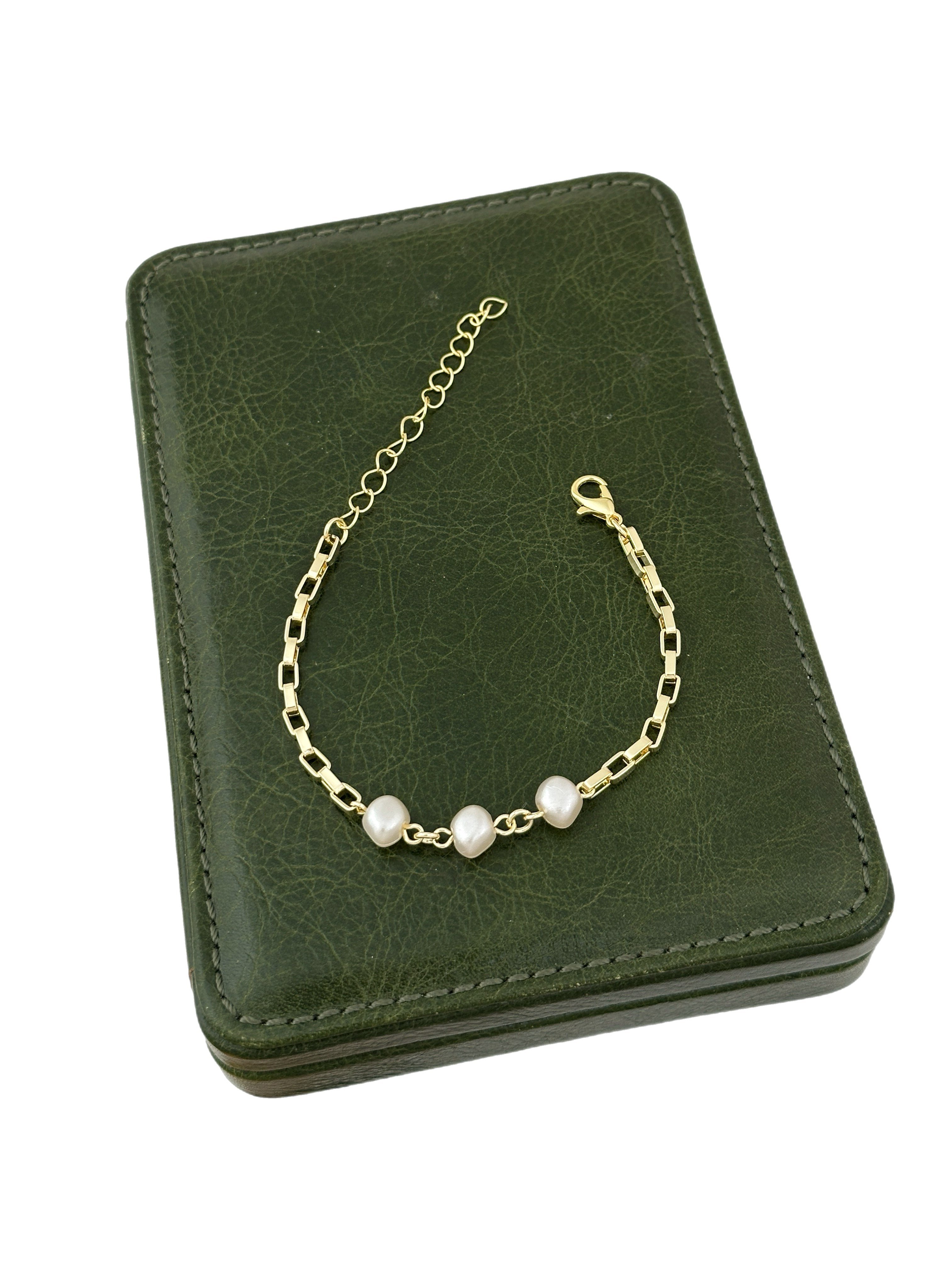 Gold İnci Detay Zincir Bileklik ( 21 Cm )