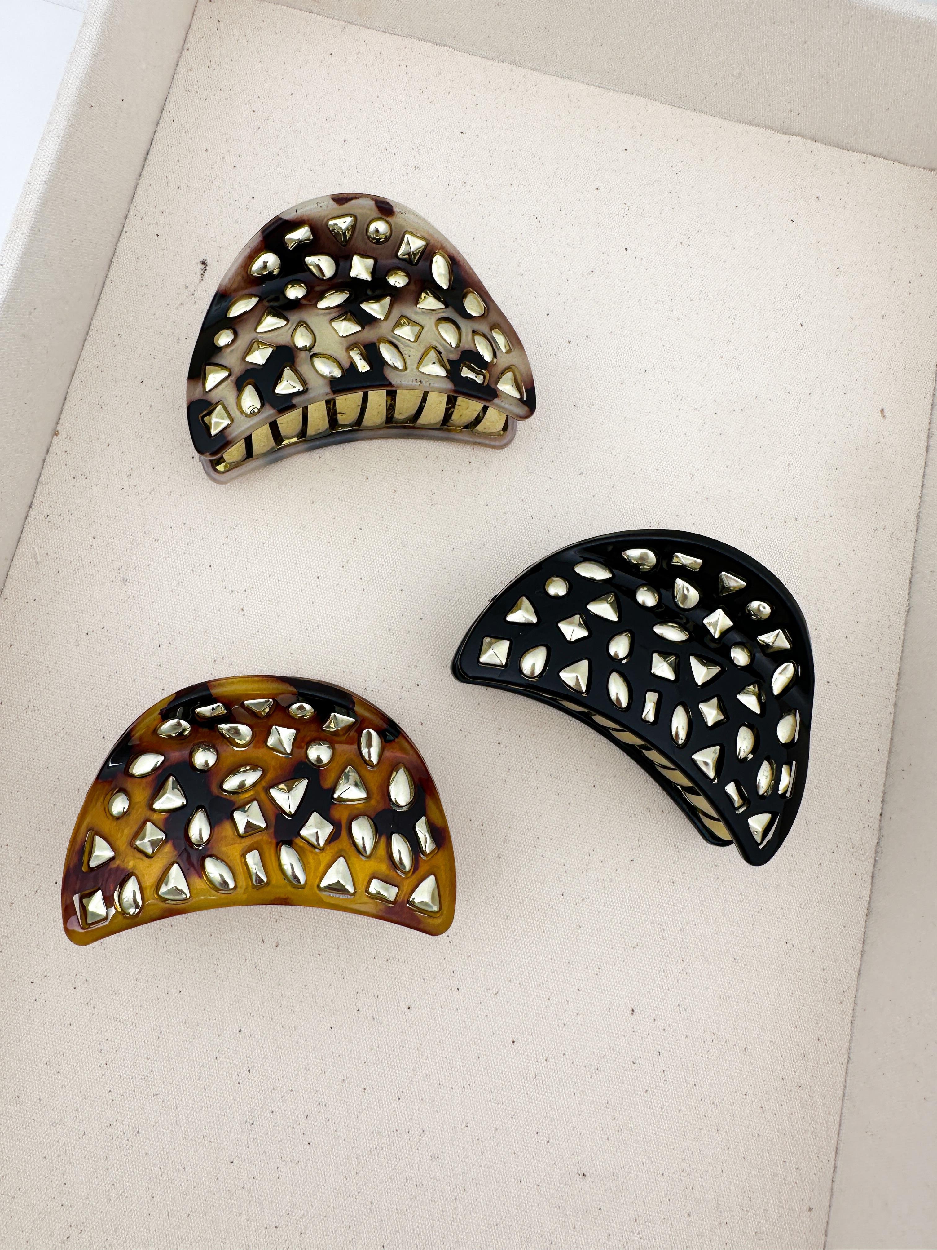 Gold Nokta Detay Leopar Desen Oval Figür Mandal Toka