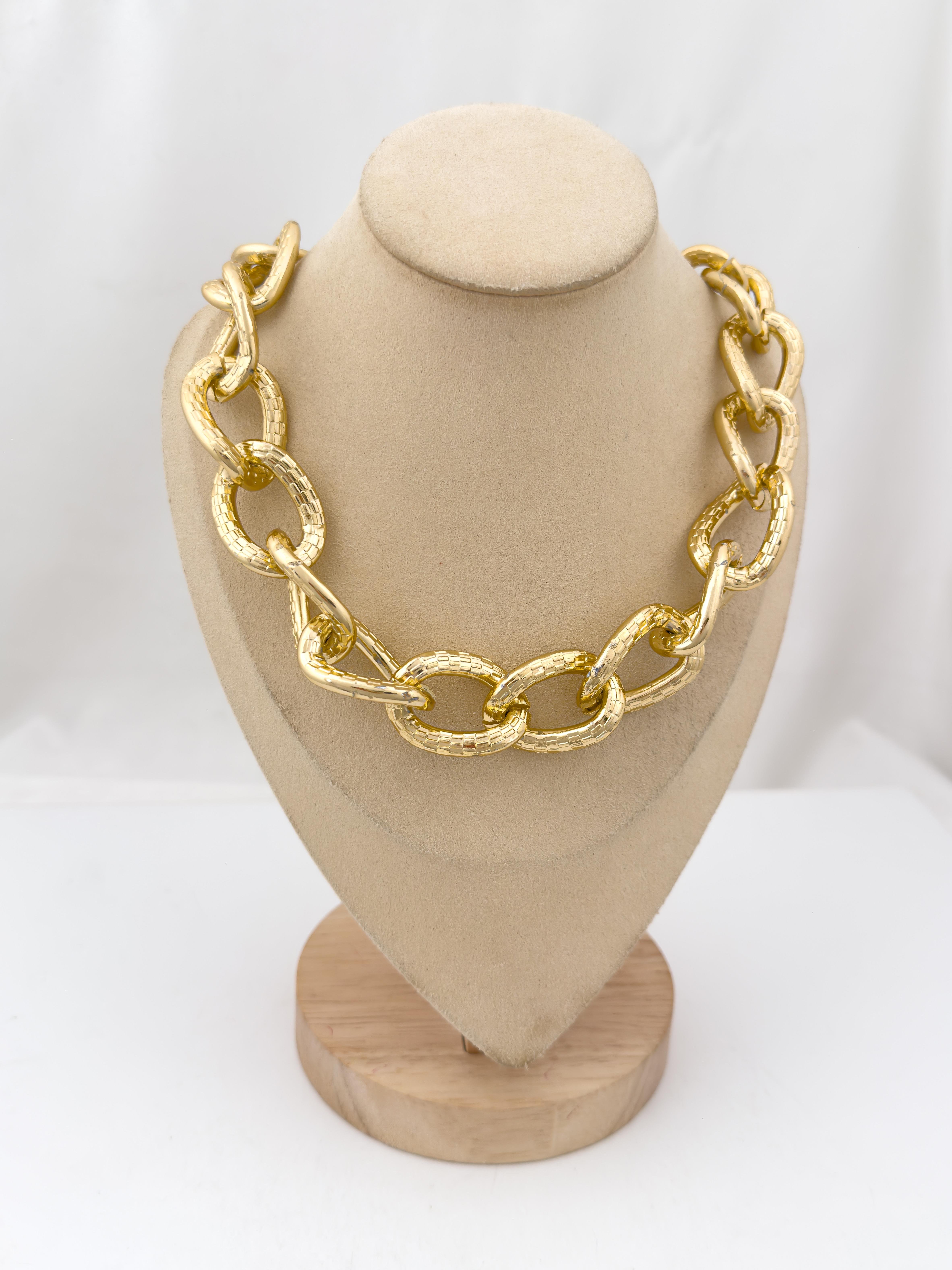 Gold Plaka Yılan Desenli Klasik Zincir Kolye (52 Cm)