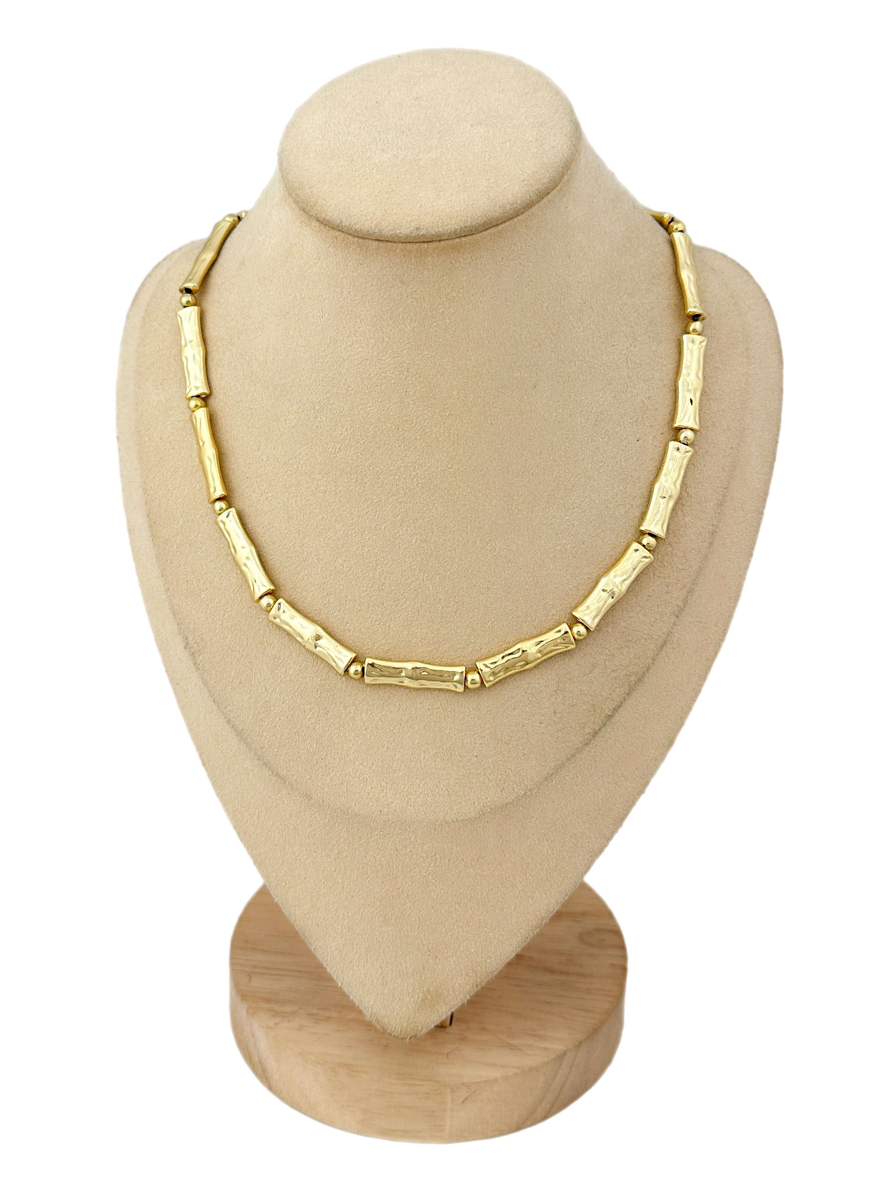 Gold Topçuk Detay Yassı Dövme Kemik Plaka Model Kolye ( 46 Cm )