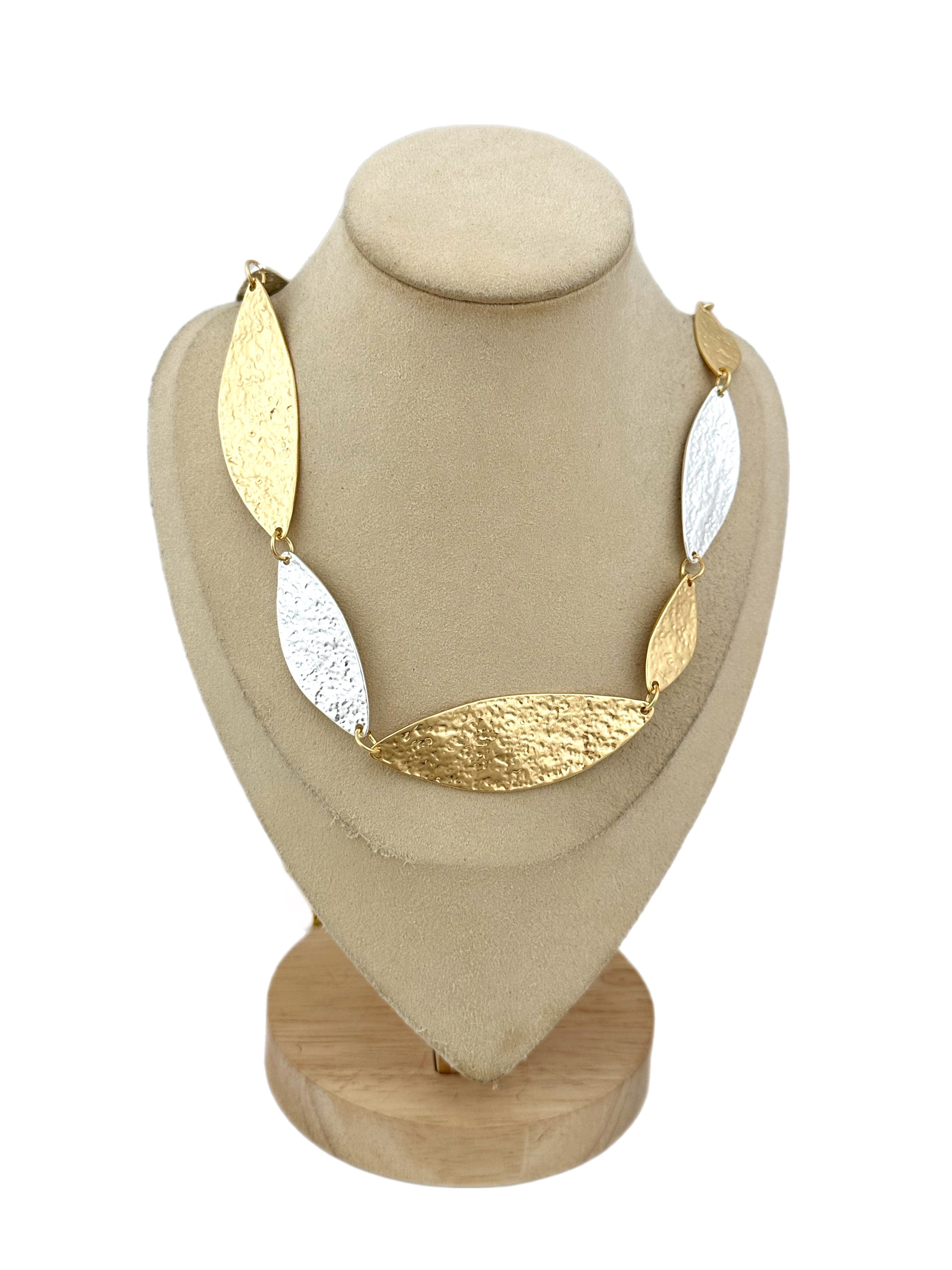 İki Renkli Dokulu Oval Plaka Model Tasarım Kolye ( 118 Cm )