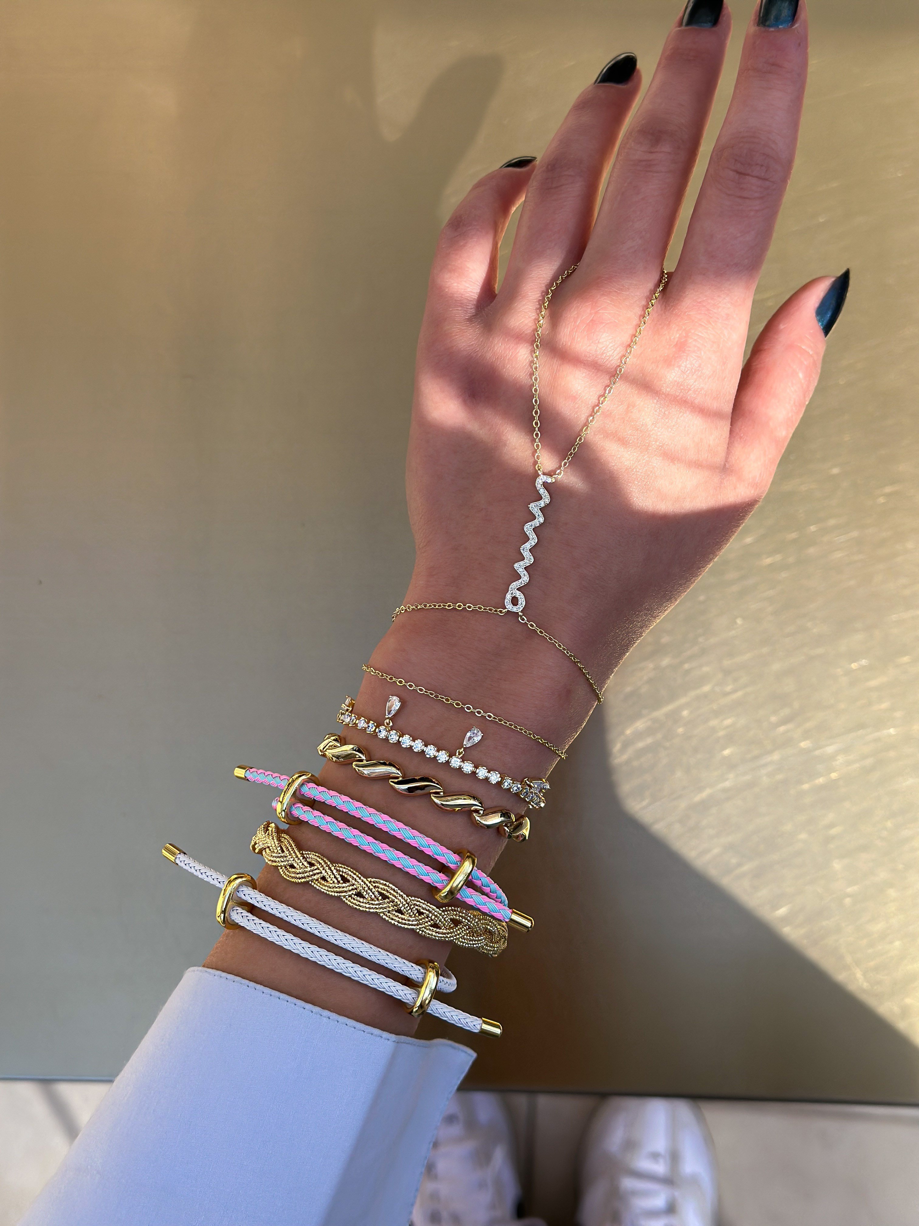 İki Renkli Örme İp Çelik Plaka Detay Ayarlanabilir Bileklik Kombini