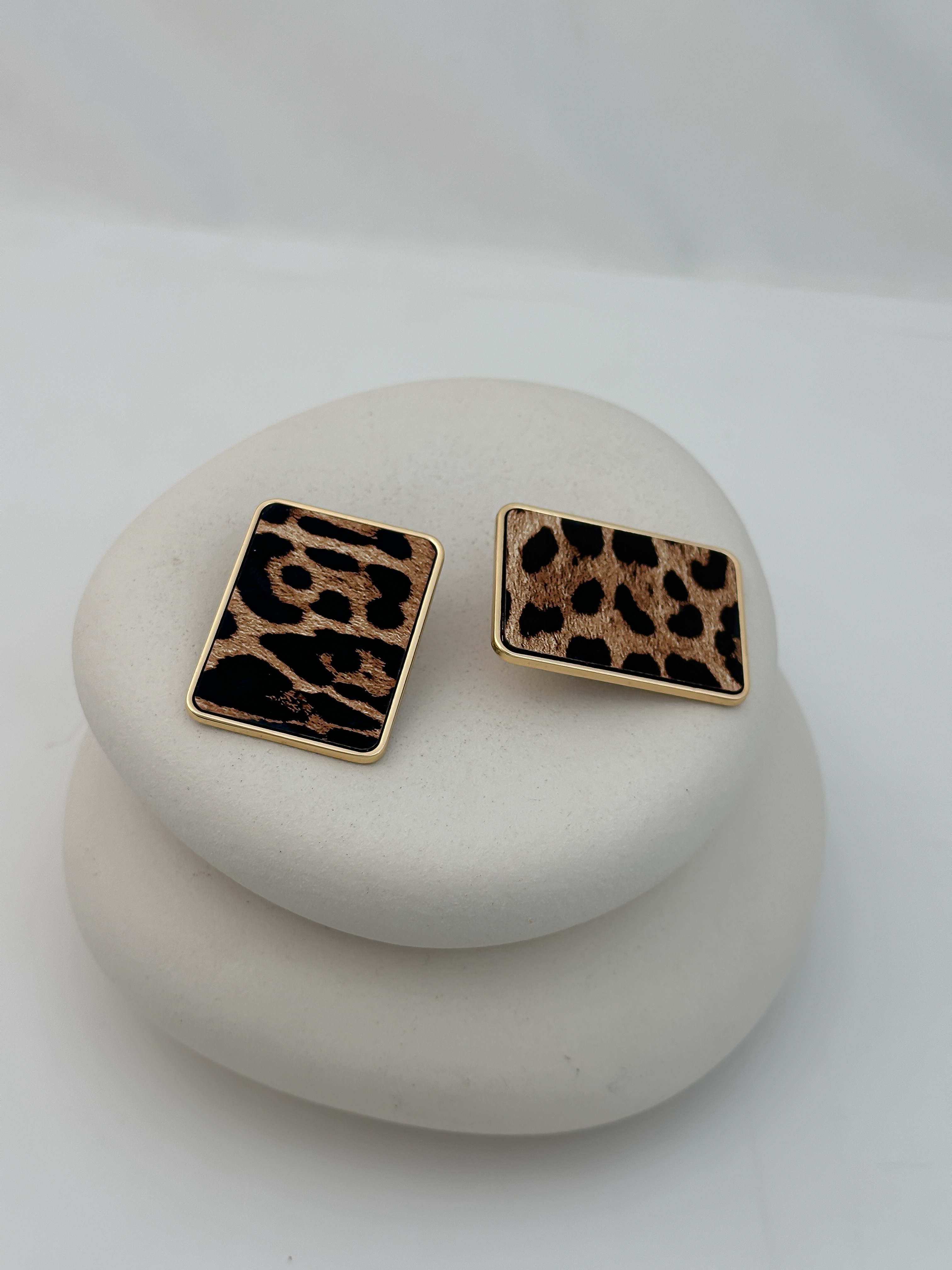 Leopar Desen Dikdörtgen Model Küpe